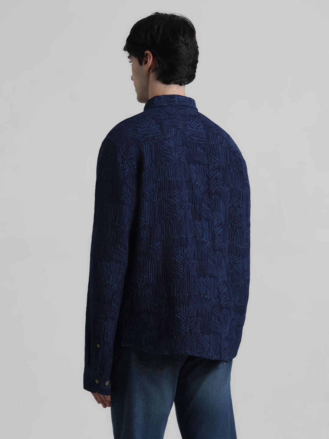 Dark Blue Indigo Dyed Jacquard Oversized Shirt