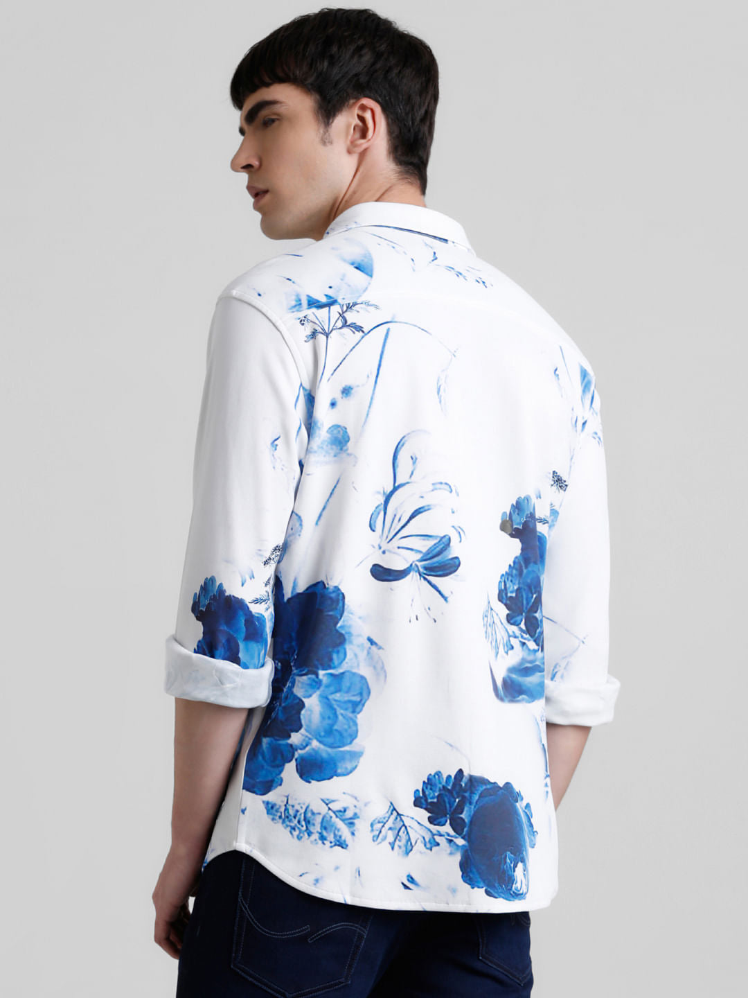 White Floral Print Full Sleeves Shirt