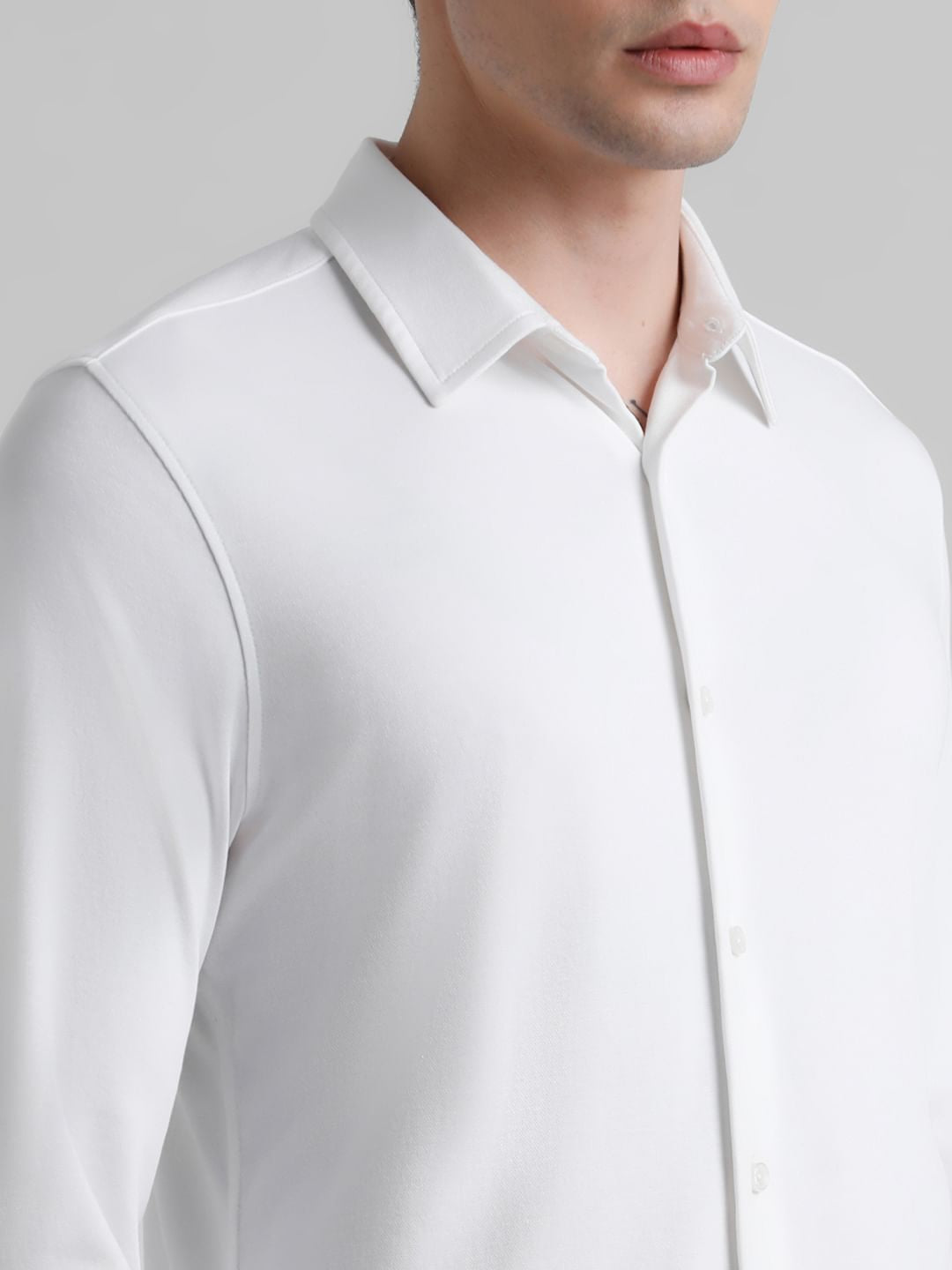 White Knitted Full Sleeves Shirt