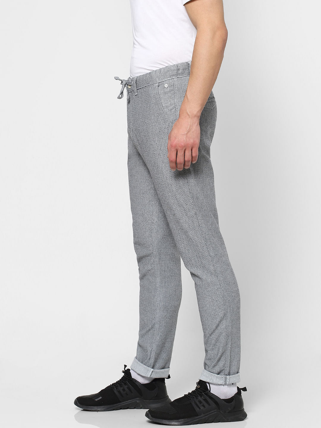 Blue Mid Rise Jacquard Pants