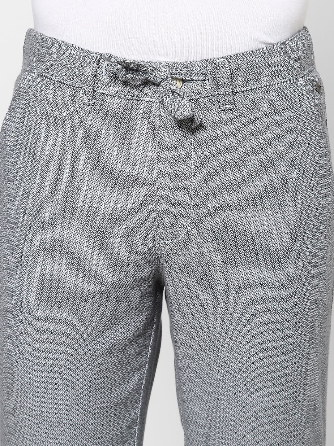 Blue Mid Rise Jacquard Pants