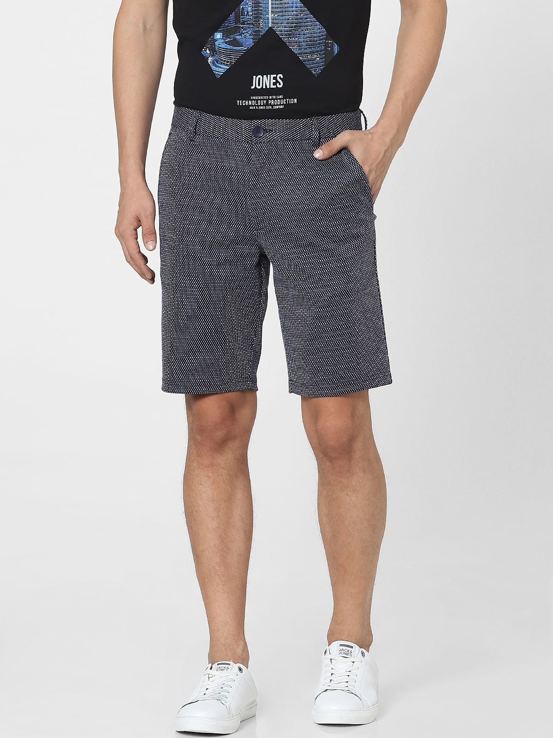 Blue Low Rise Textured Knit Shorts