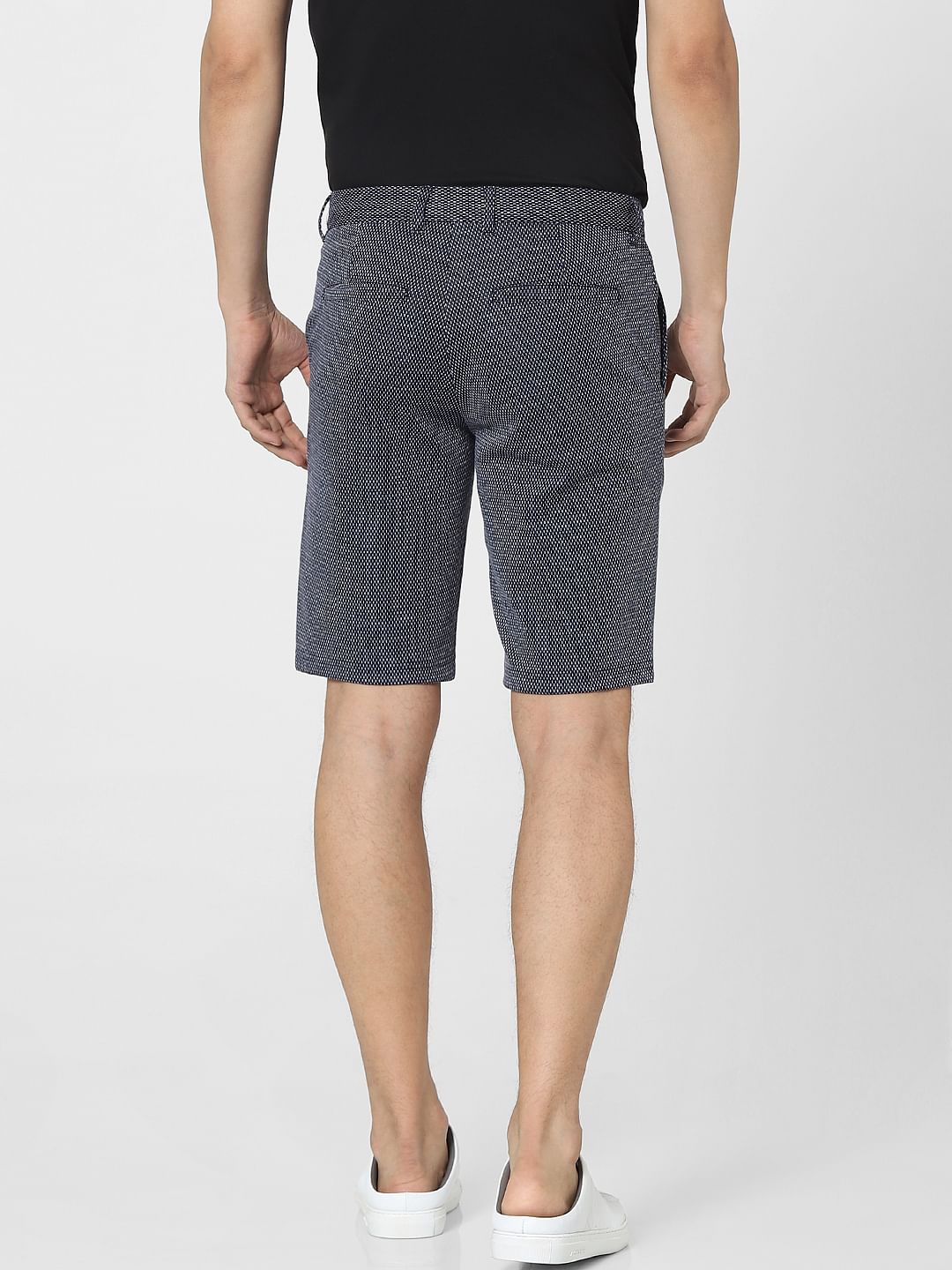 Blue Low Rise Textured Knit Shorts