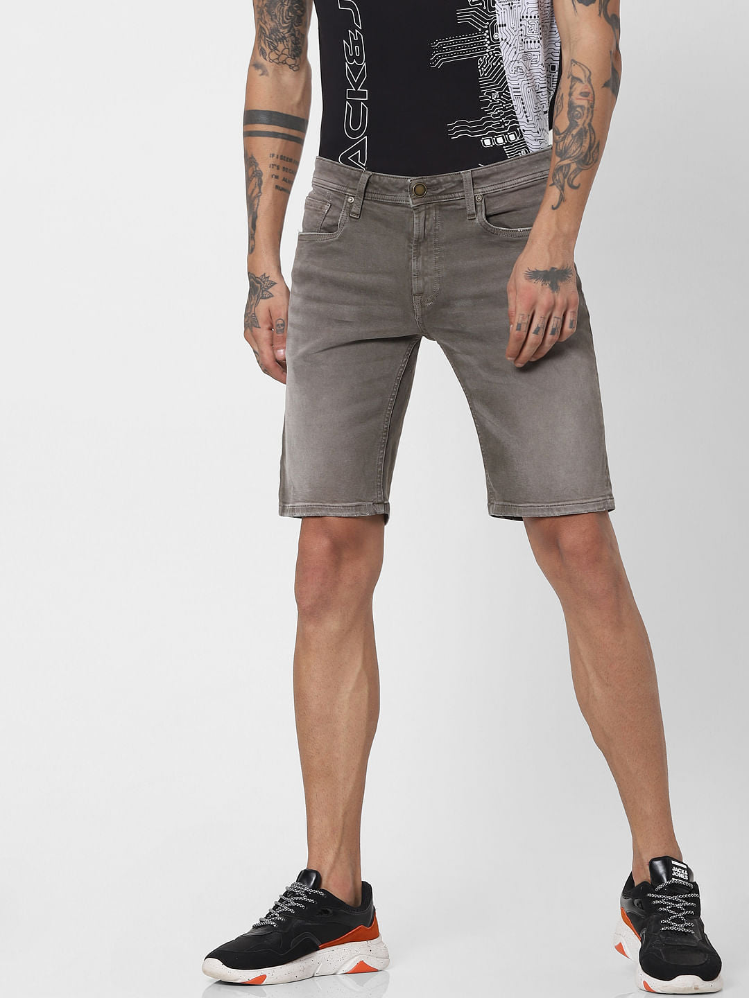 Grey Low Rise Denim Shorts - S