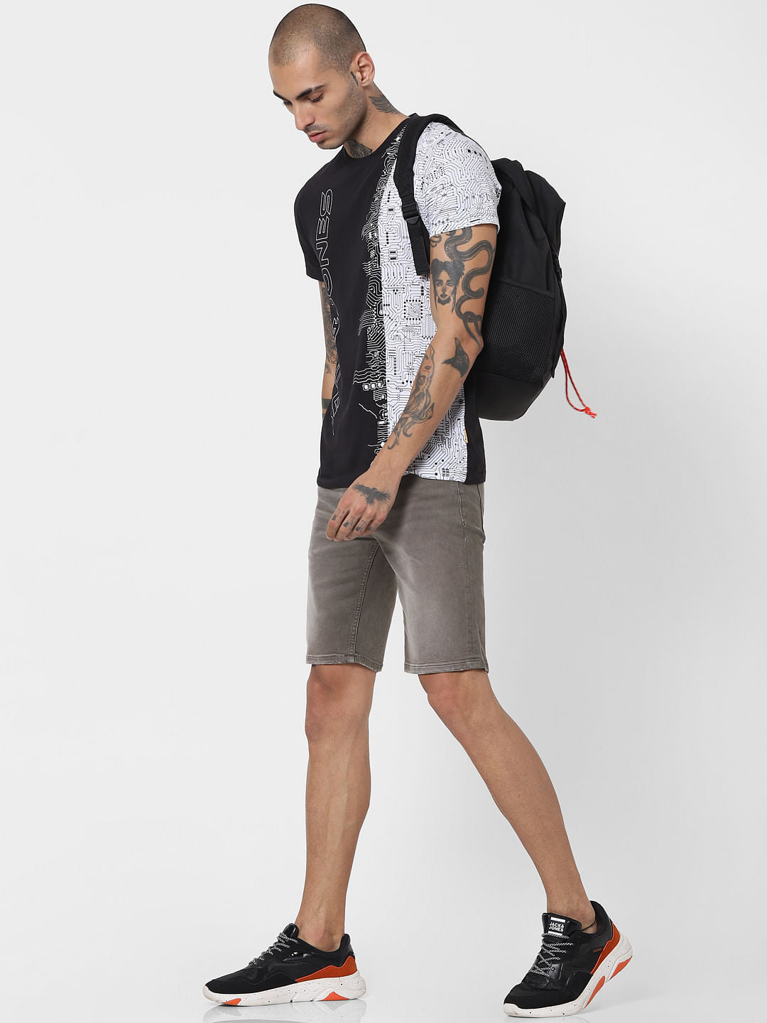 Grey Low Rise Denim Shorts