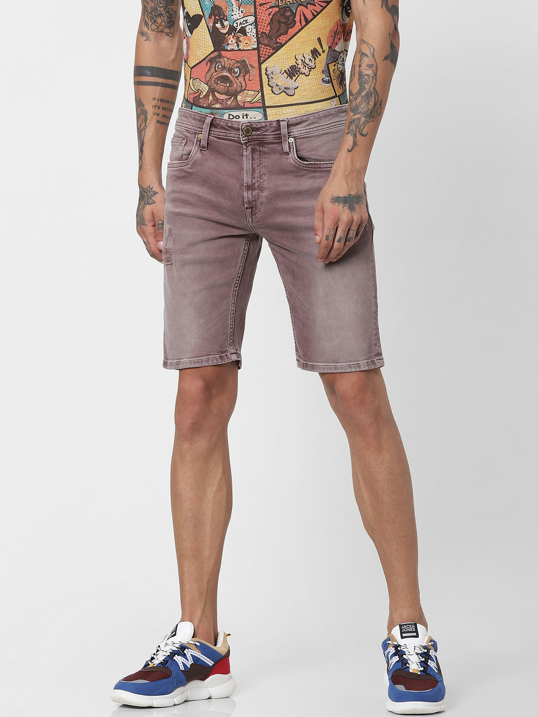 Red Washed Low Rise Denim Shorts - S
