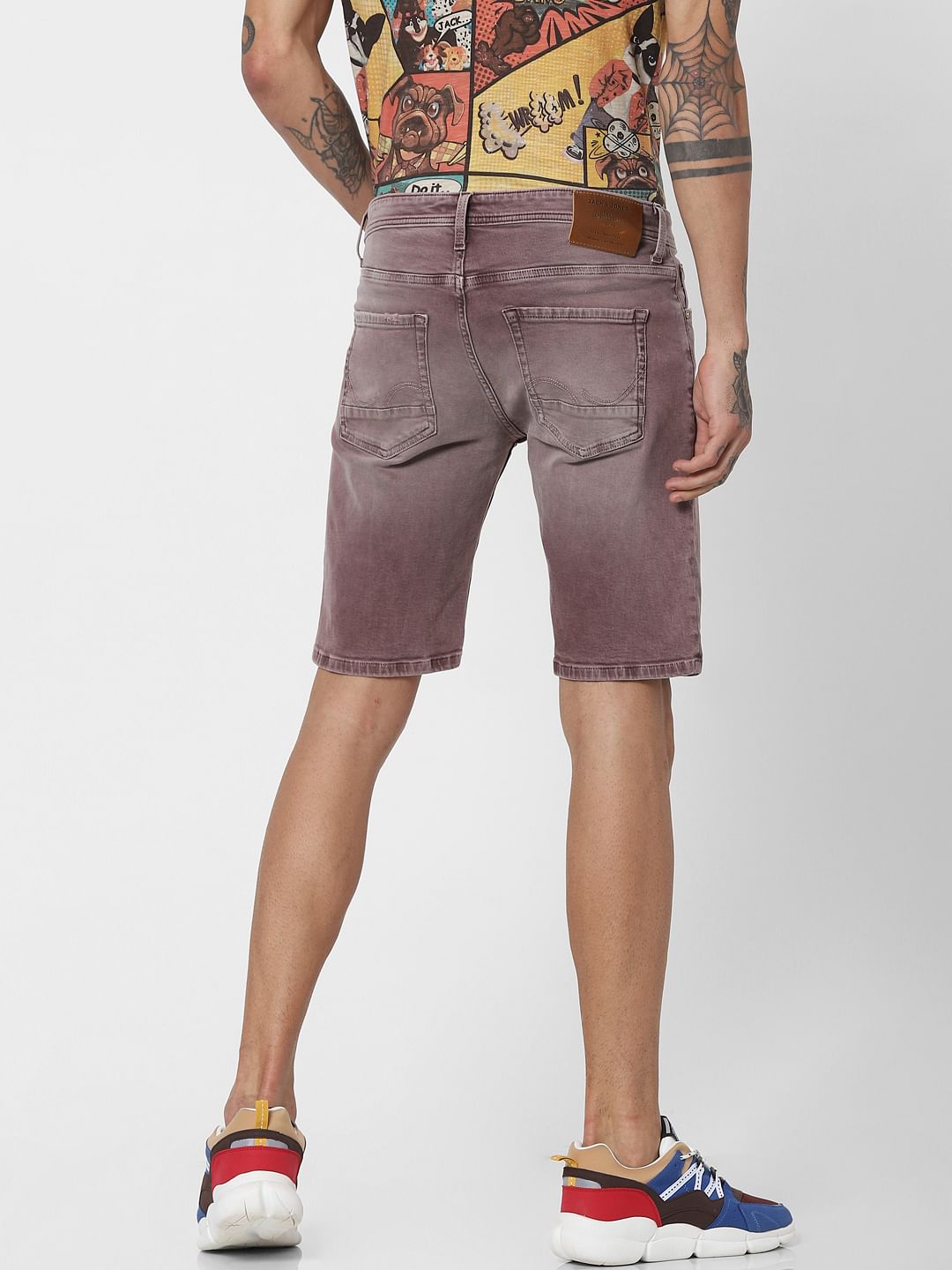 Red Washed Low Rise Denim Shorts