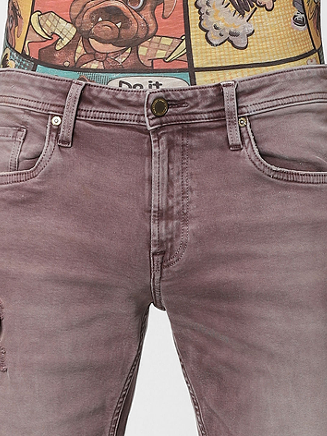 Red Washed Low Rise Denim Shorts