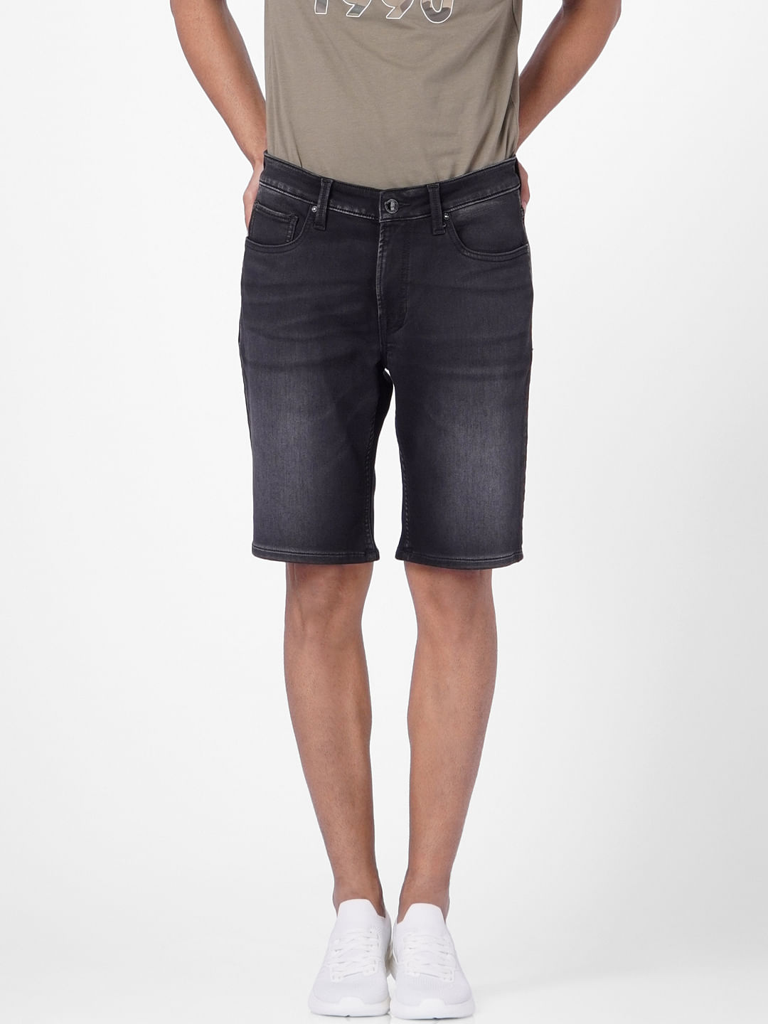 Black Low Rise Washed Denim Shorts