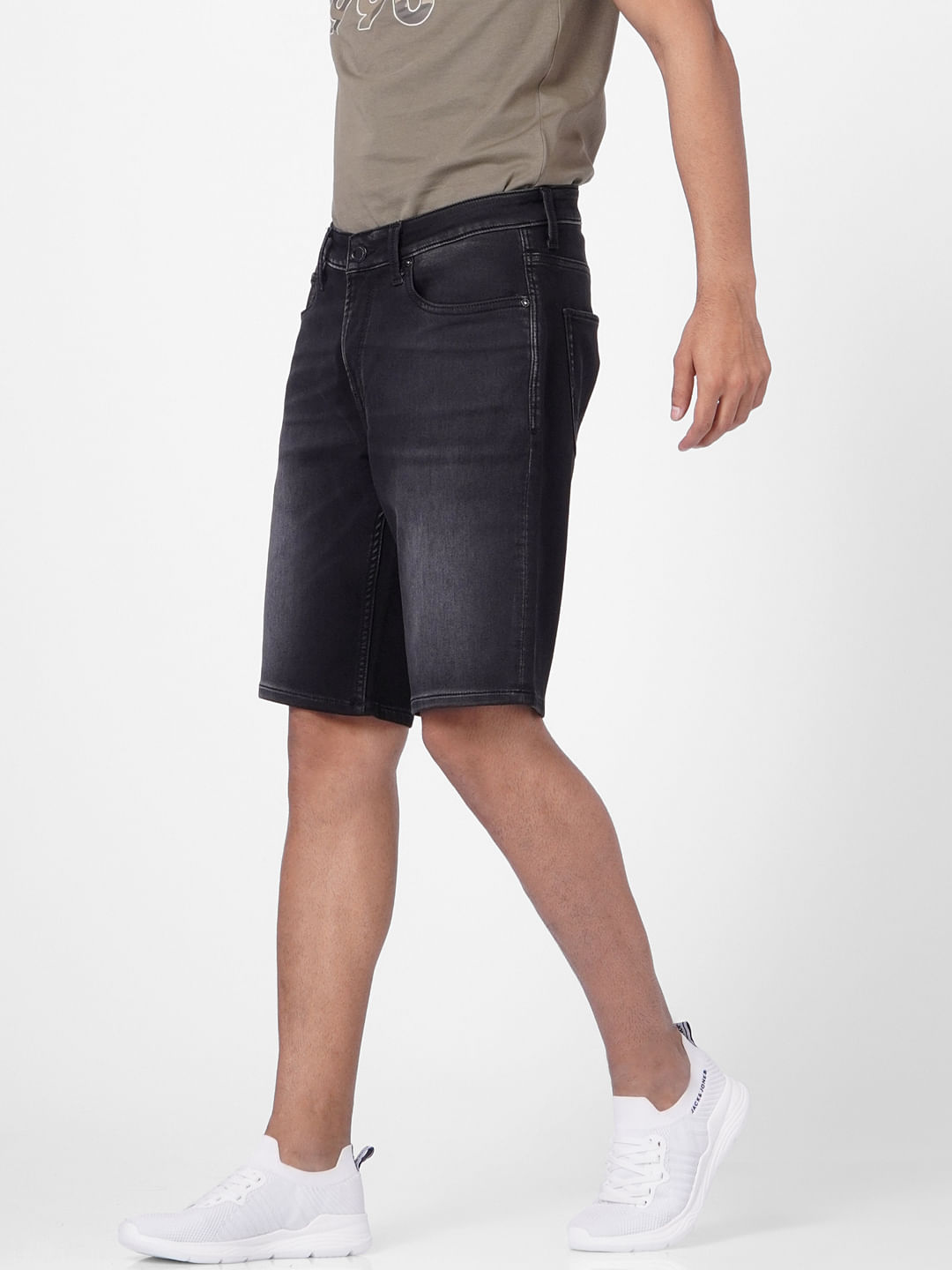 Black Low Rise Washed Denim Shorts