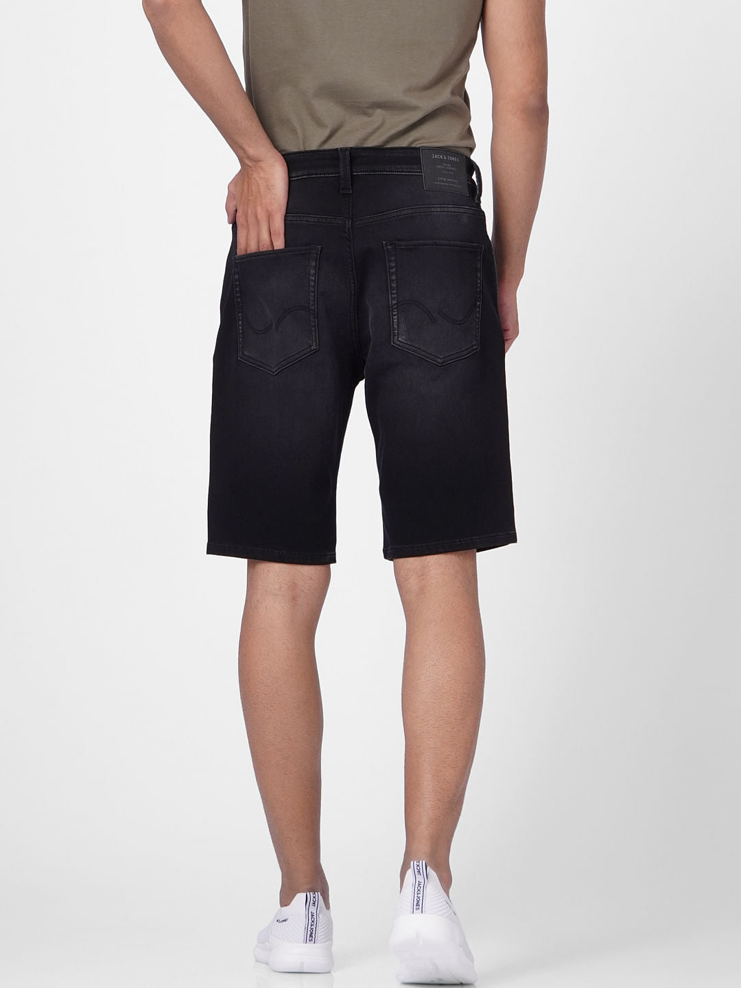 Black Low Rise Washed Denim Shorts