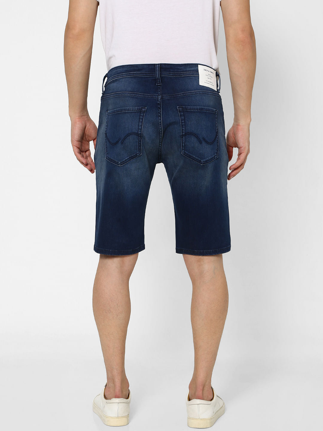 Blue Low Rise Washed Denim Shorts