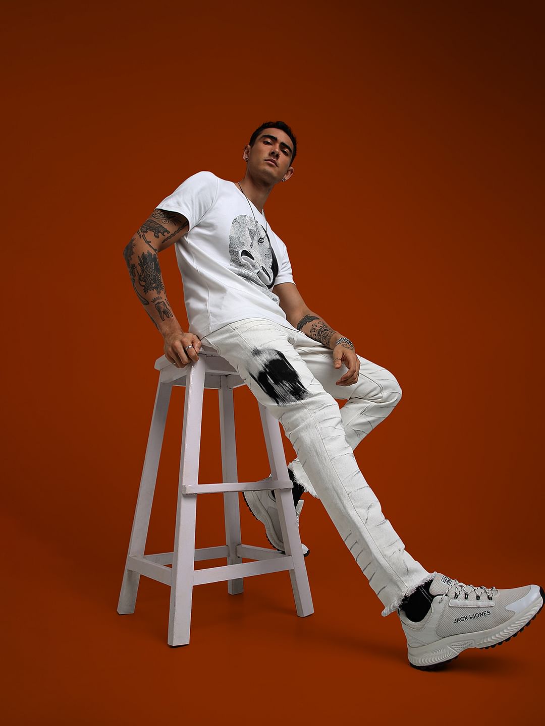 UNMATCHED by JACK&JONES White Cracking Effect Slim Fit Jeans