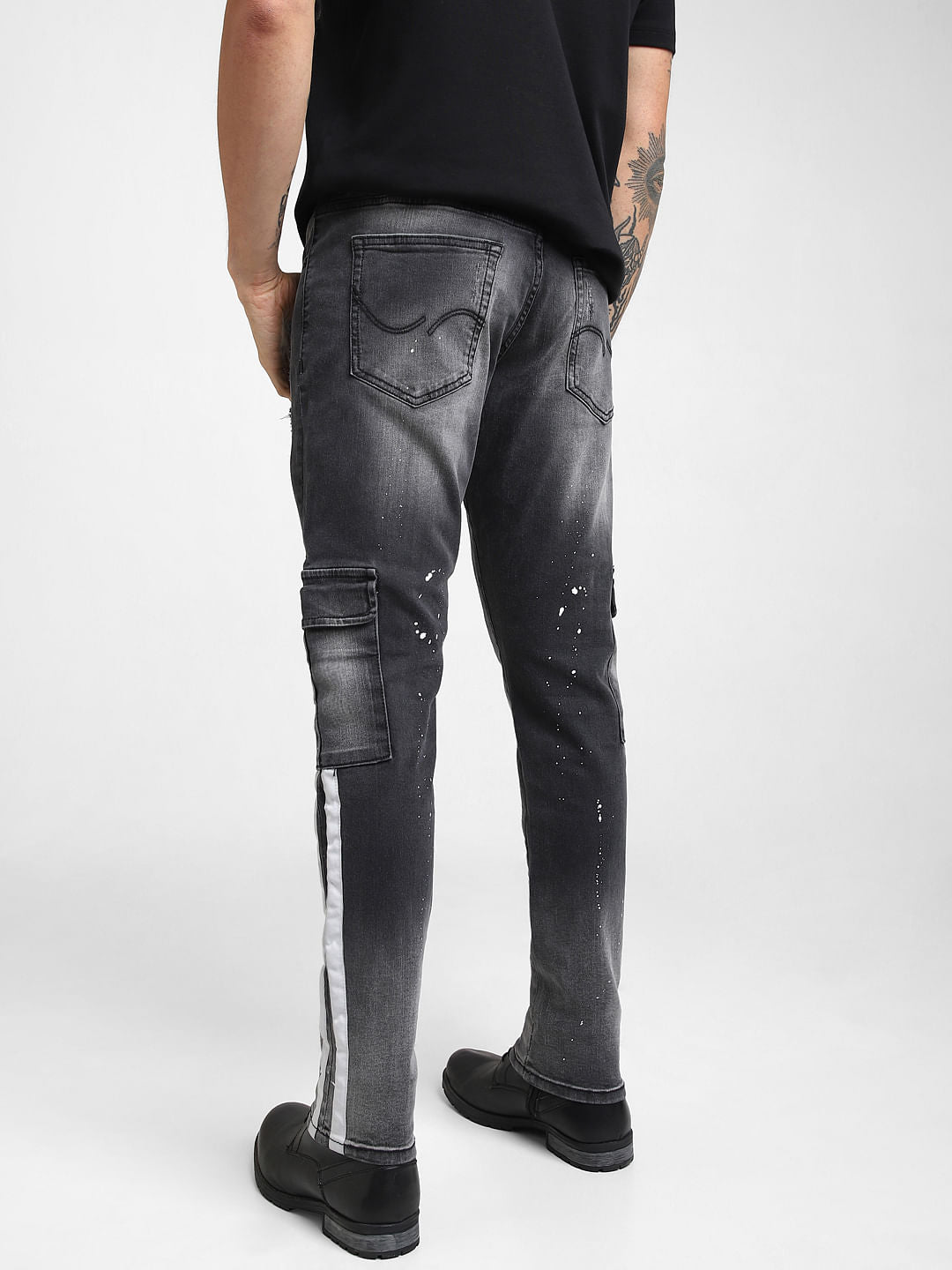 UNMATCHED by JACK&JONES Black Skull Printed Washed Anti Fit Jeans