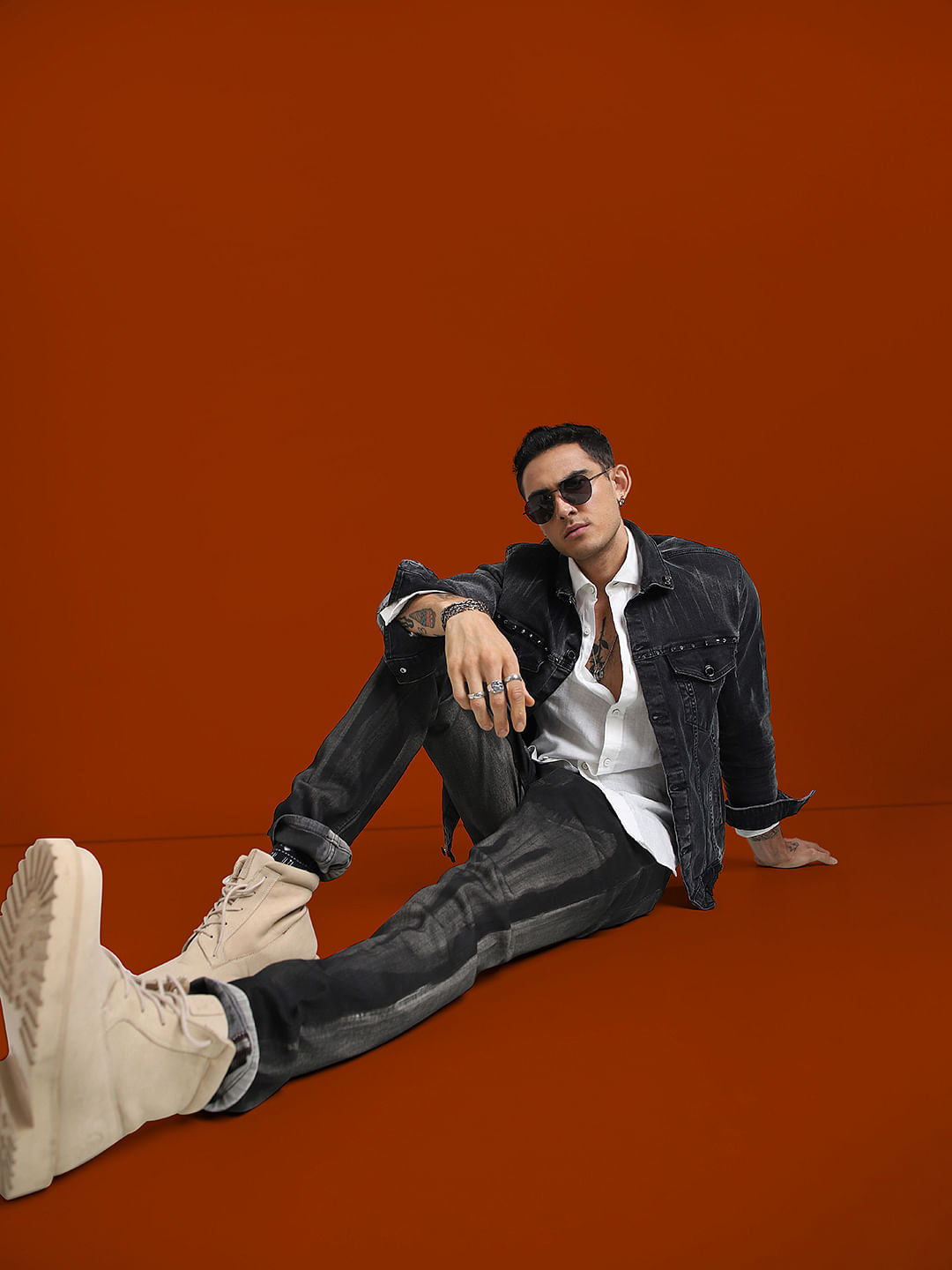 UNMATCHED by JACK&JONES Black Brush-Stroke Effect Slim Fit Jeans