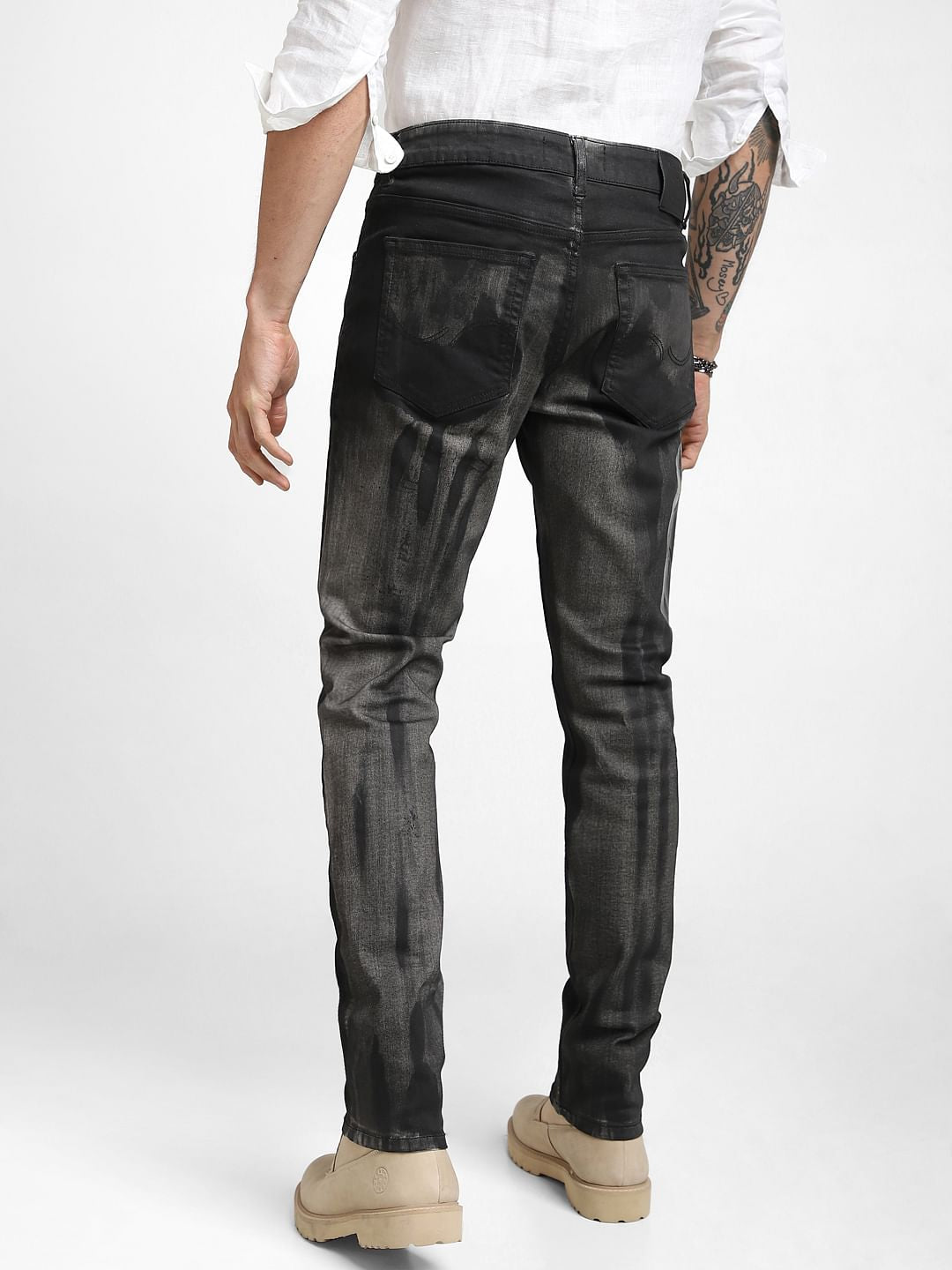 UNMATCHED by JACK&JONES Black Brush-Stroke Effect Slim Fit Jeans