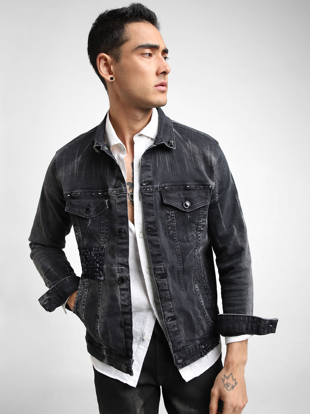 UNMATCHED by JACK&JONES Black Appliqu   Detail Denim Jacket