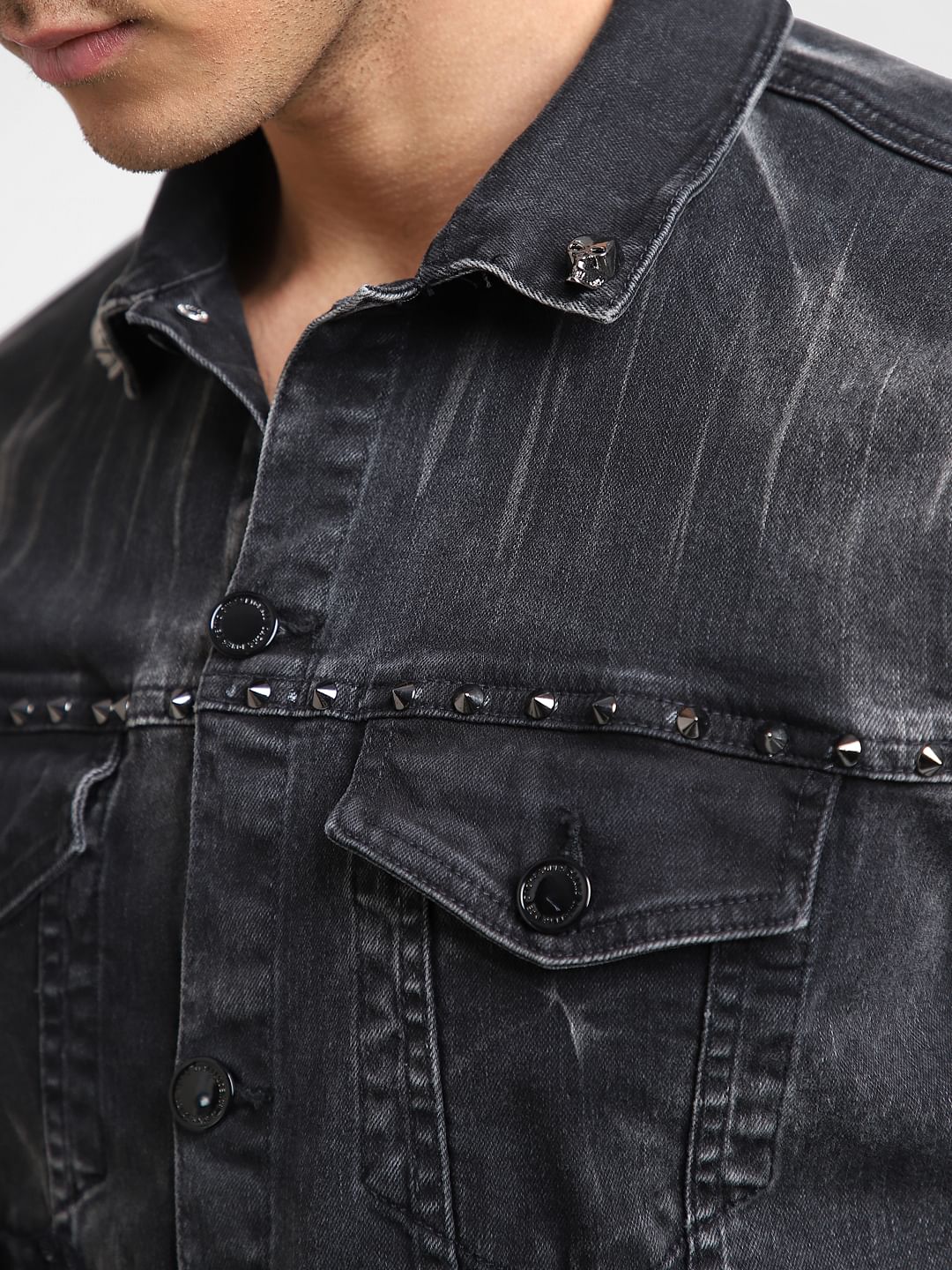 UNMATCHED by JACK&JONES Black Appliqu   Detail Denim Jacket
