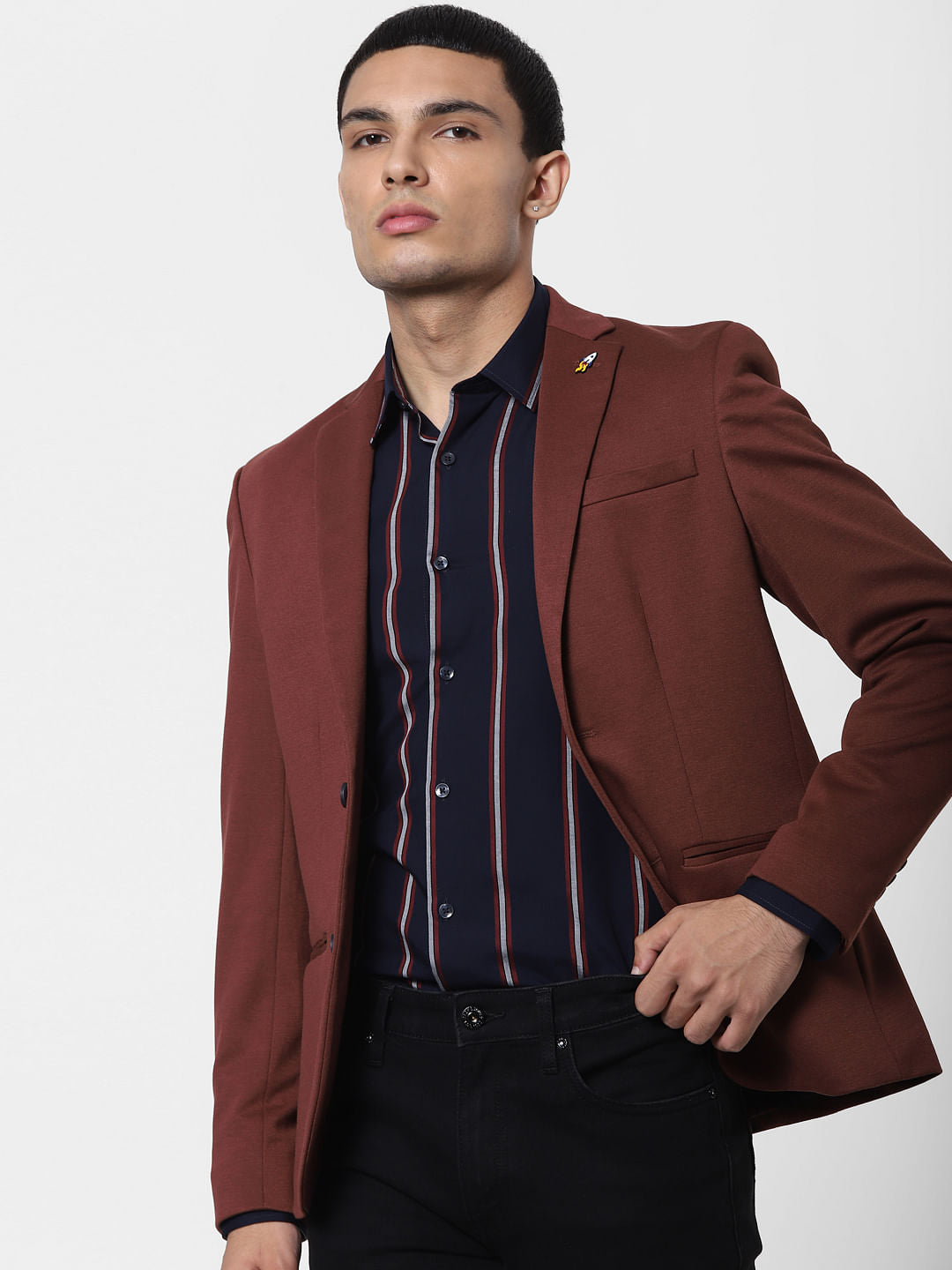 Navy Blue Striped Full Sleeves Shirt - S