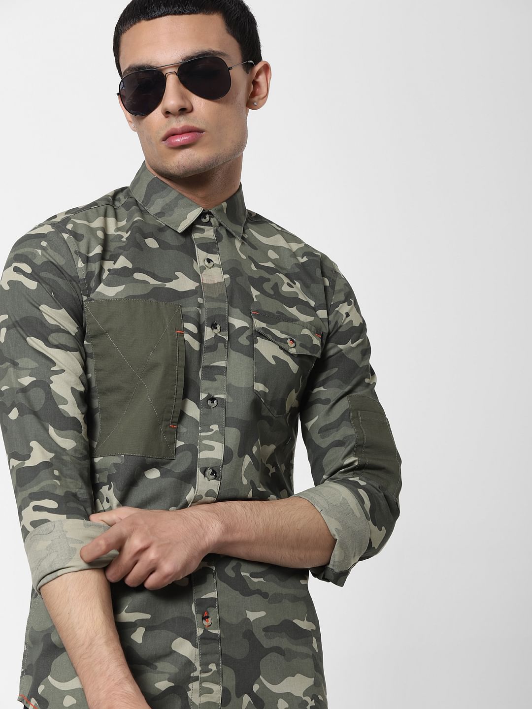 Green Camo Full Sleeves Shirt - S