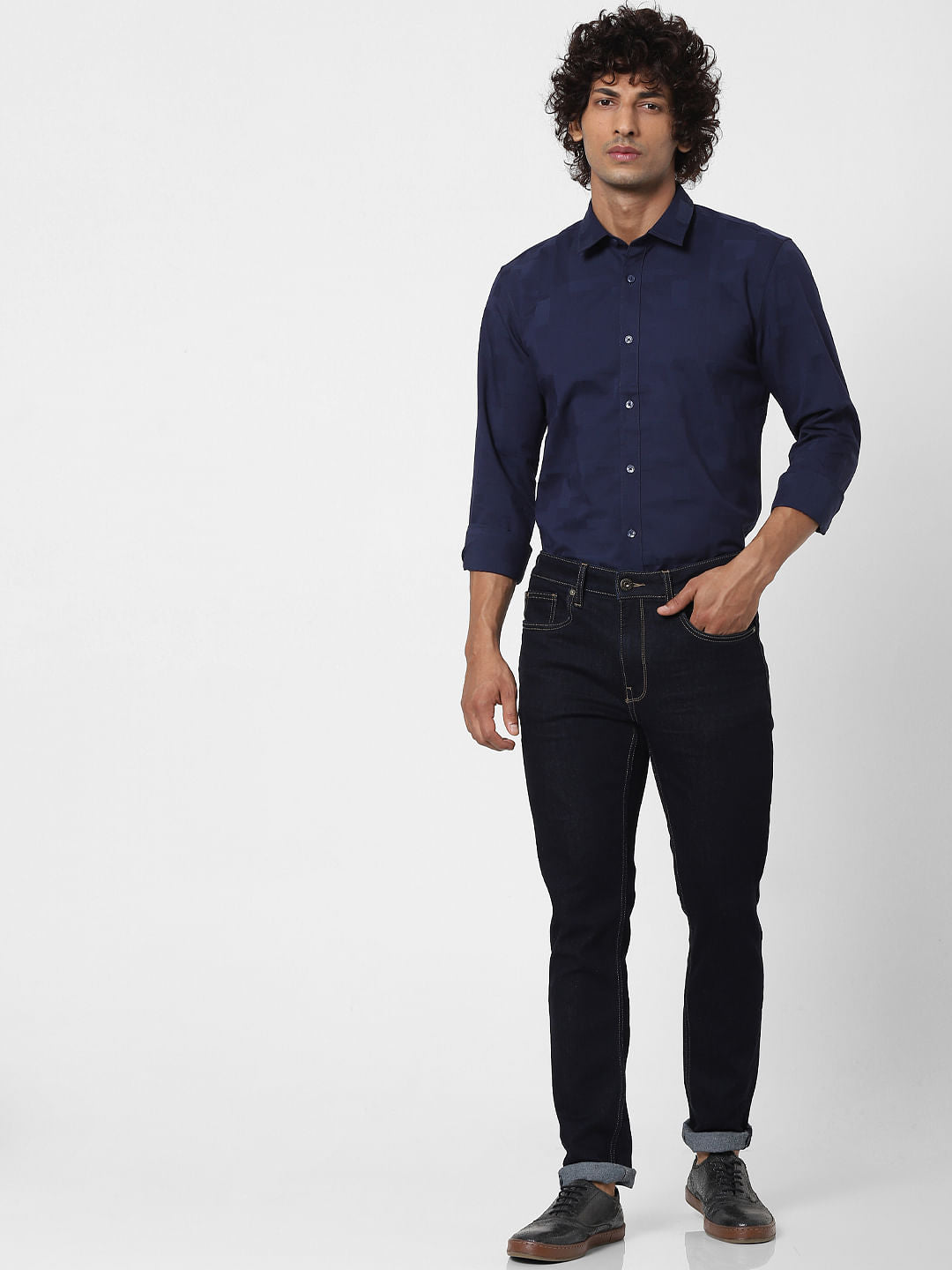 Blue Geometric Print Full Sleeves Shirt