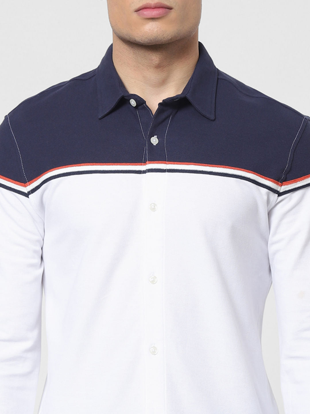 White Colourblocked Full Sleeves Shirt
