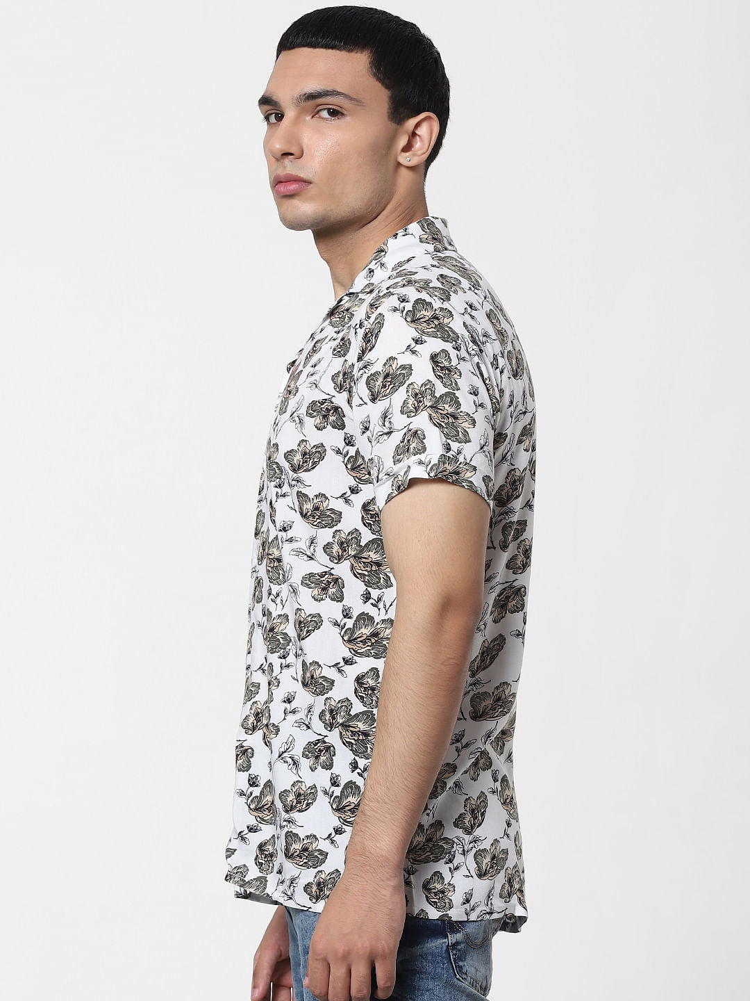 White Floral Short Sleeves Shirt