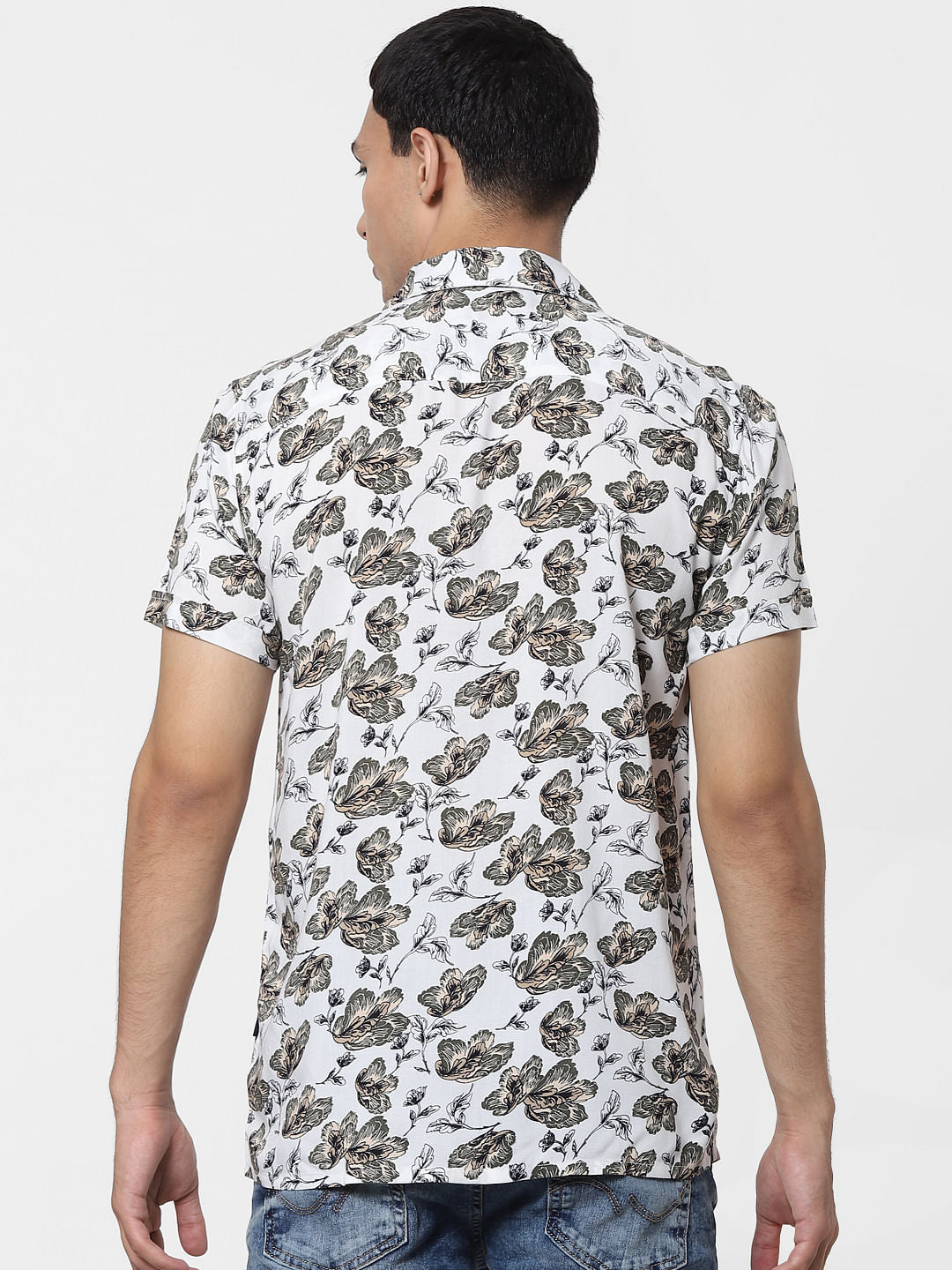 White Floral Short Sleeves Shirt