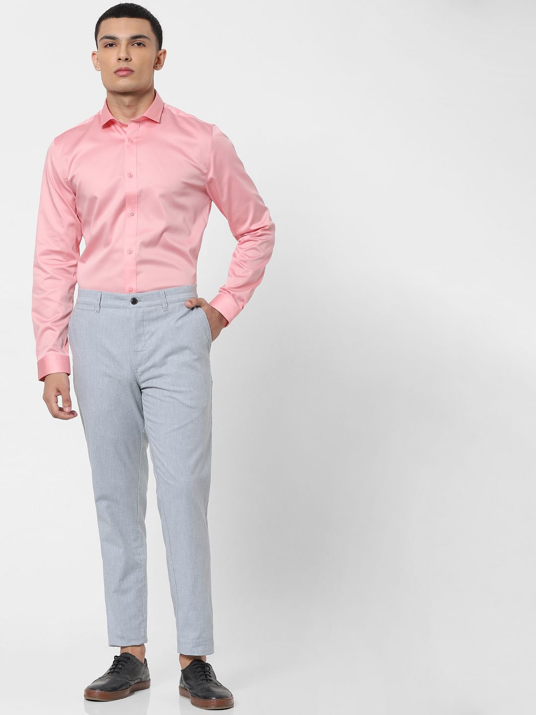 Grey Mid Rise Linen Pants - 28/30