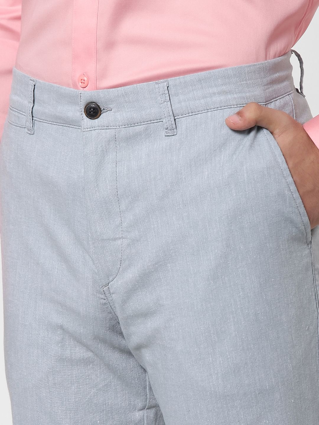 Grey Mid Rise Linen Pants