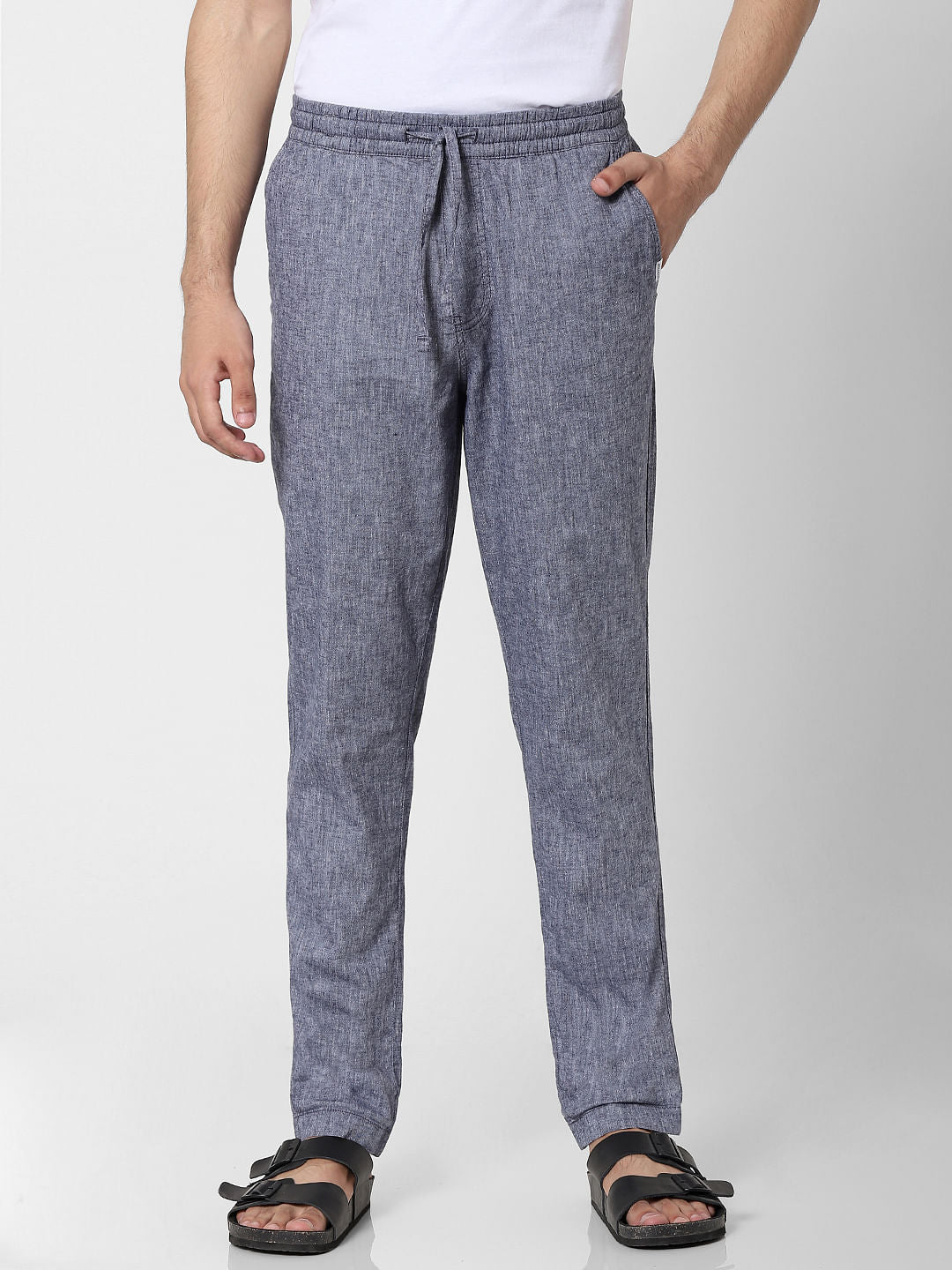 Blue Mid Rise Regular Fit Pants - S