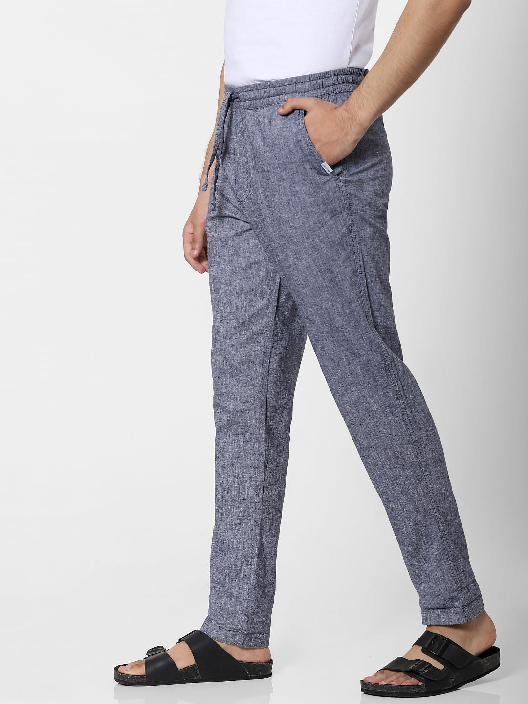 Blue Mid Rise Regular Fit Pants