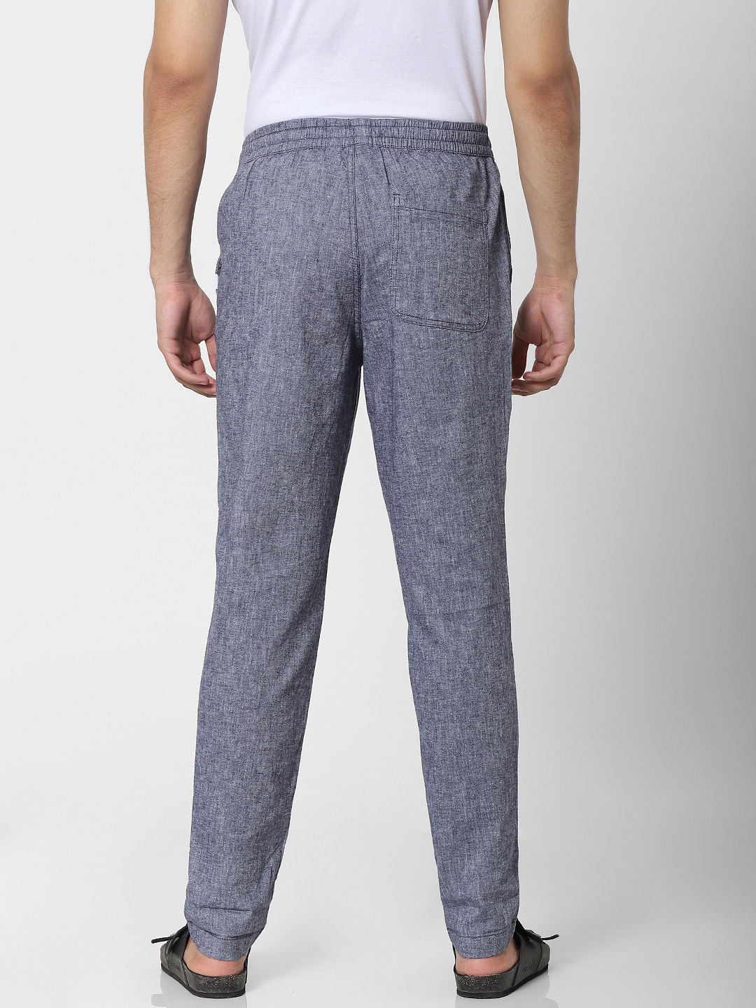 Blue Mid Rise Regular Fit Pants