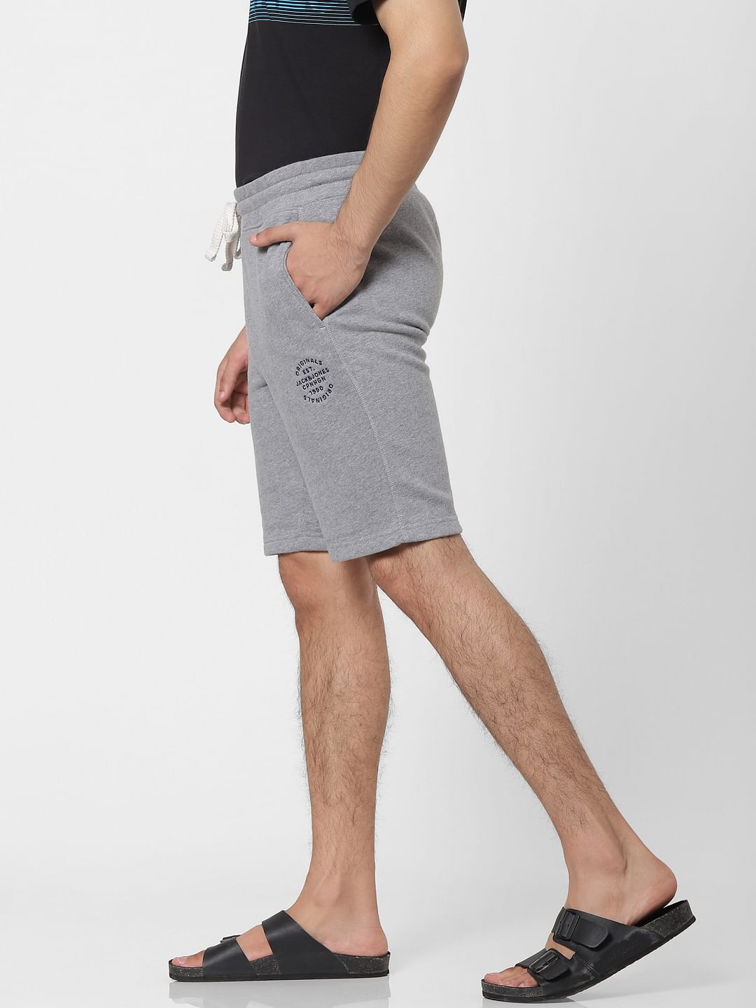 Grey Low Rise Logo Print Sweatshorts