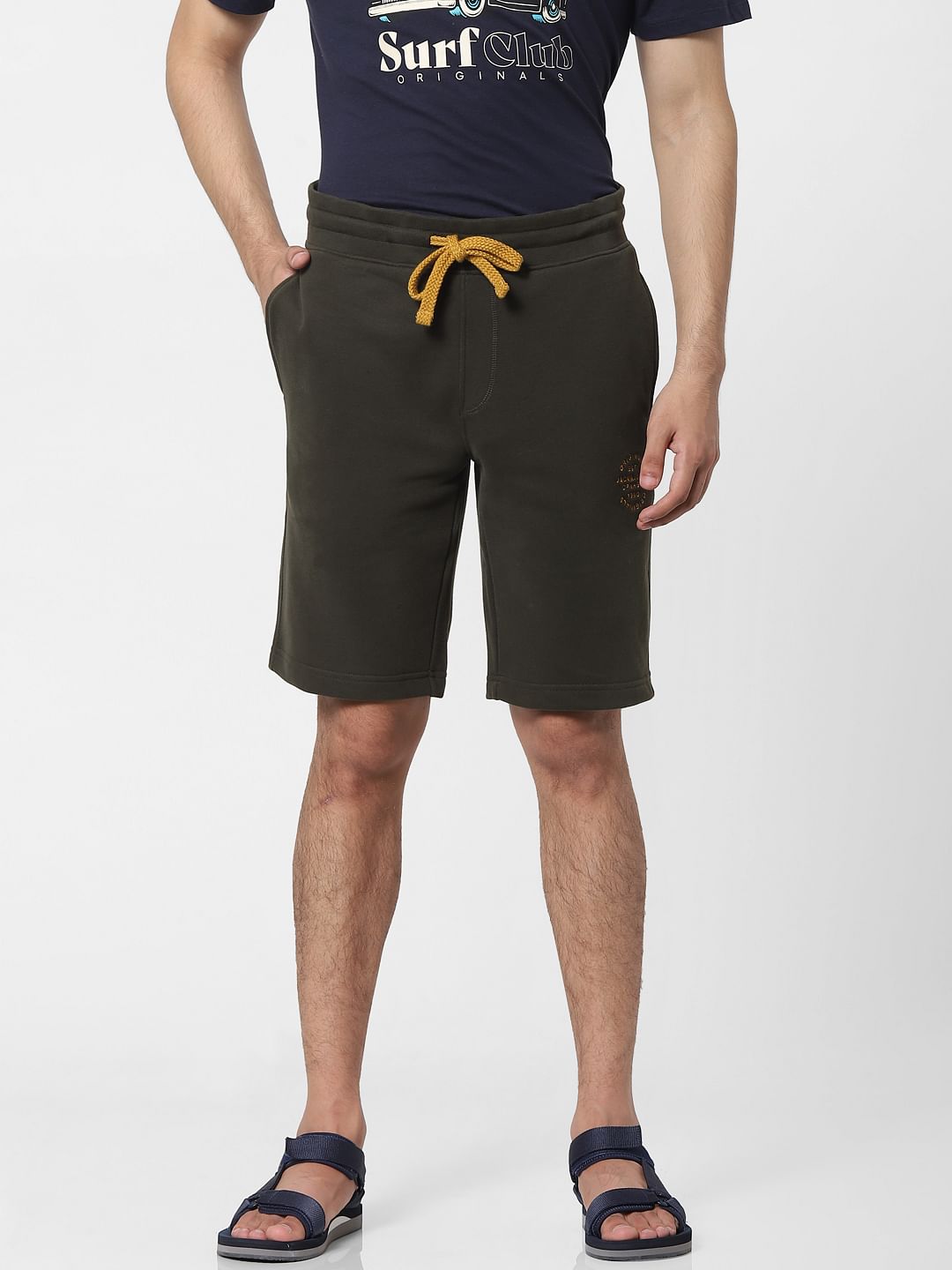 Dark Green Low Rise Logo Print Sweatshorts