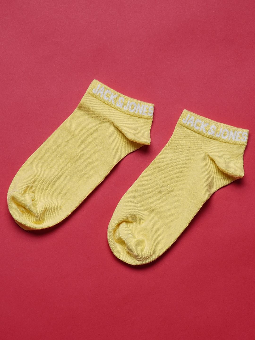 Yellow Logo Print Ankle Length Socks