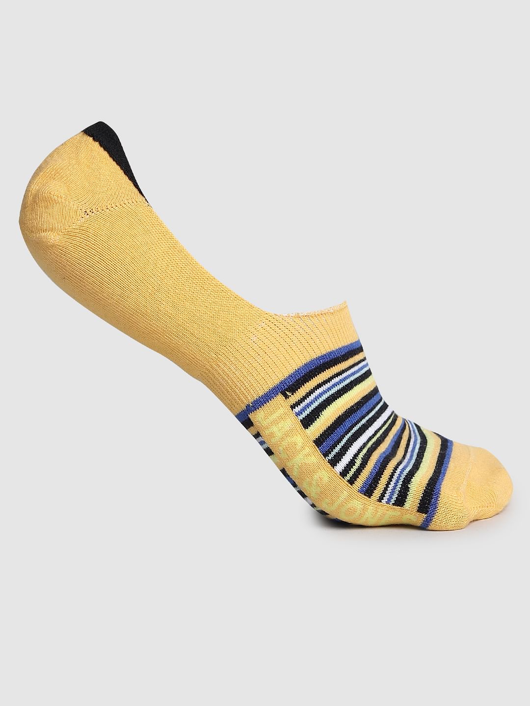 Yellow Striped No-Show Socks