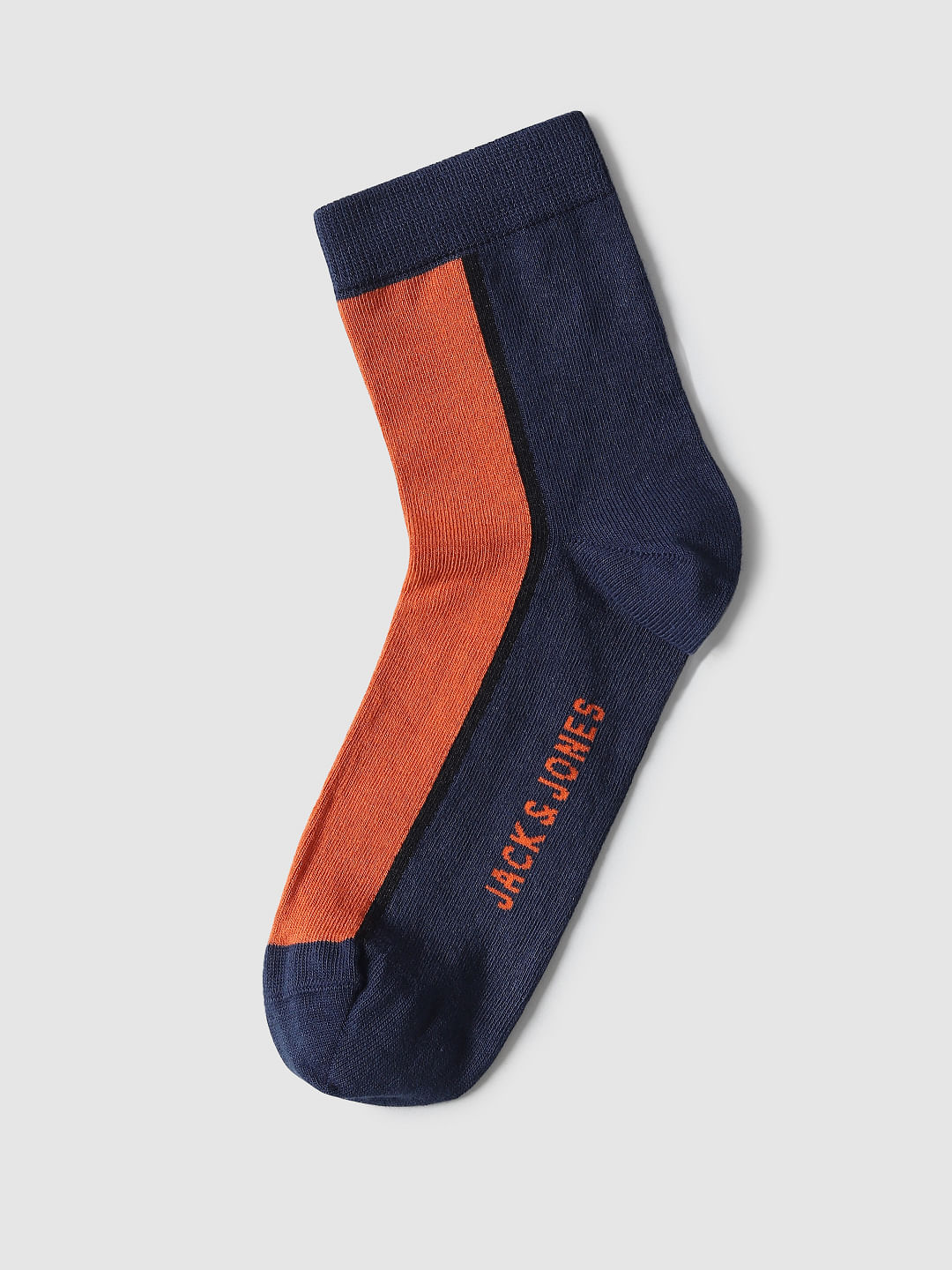 Navy Blue Colourblocked Mid-Length Socks