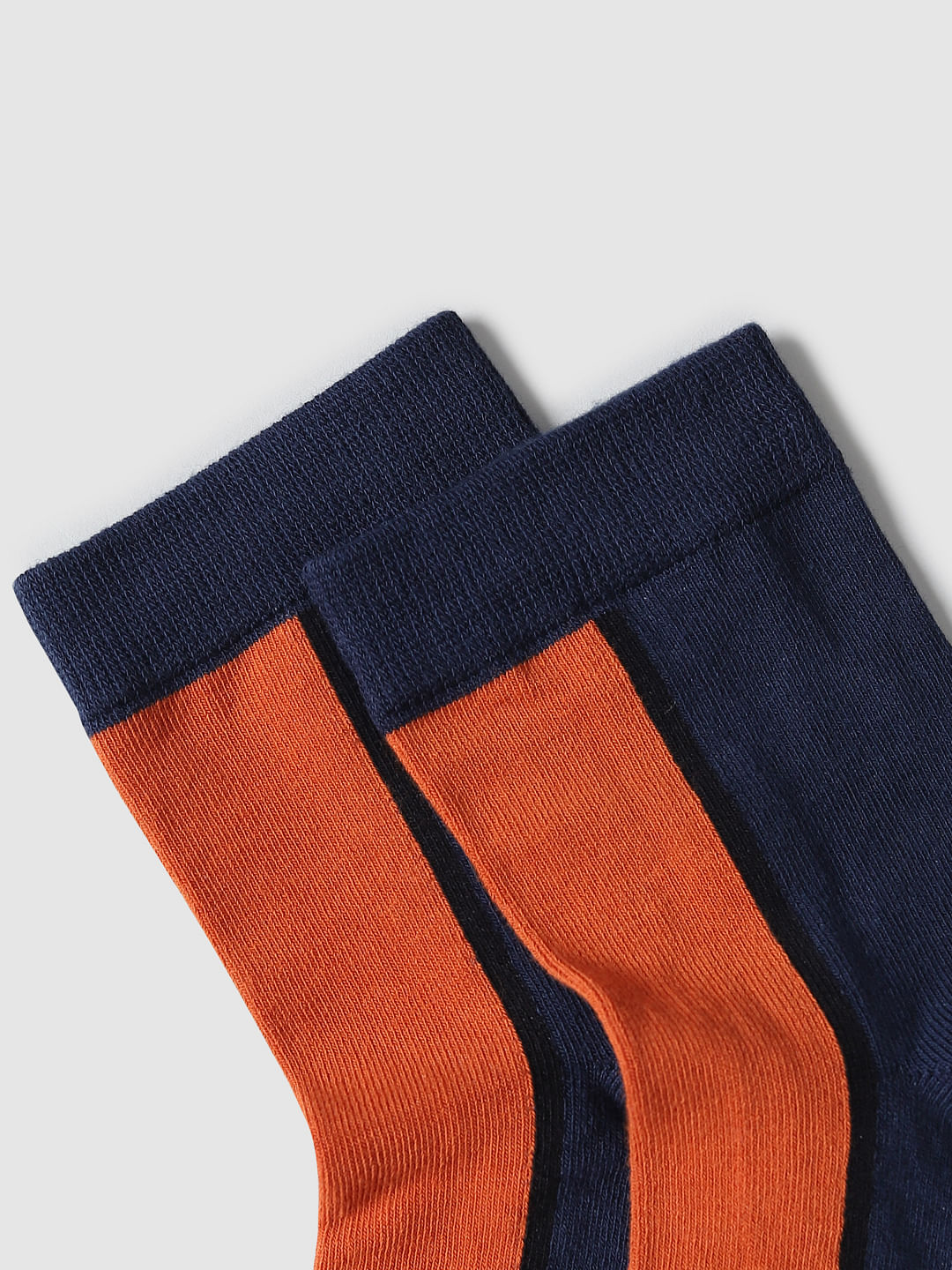 Navy Blue Colourblocked Mid-Length Socks