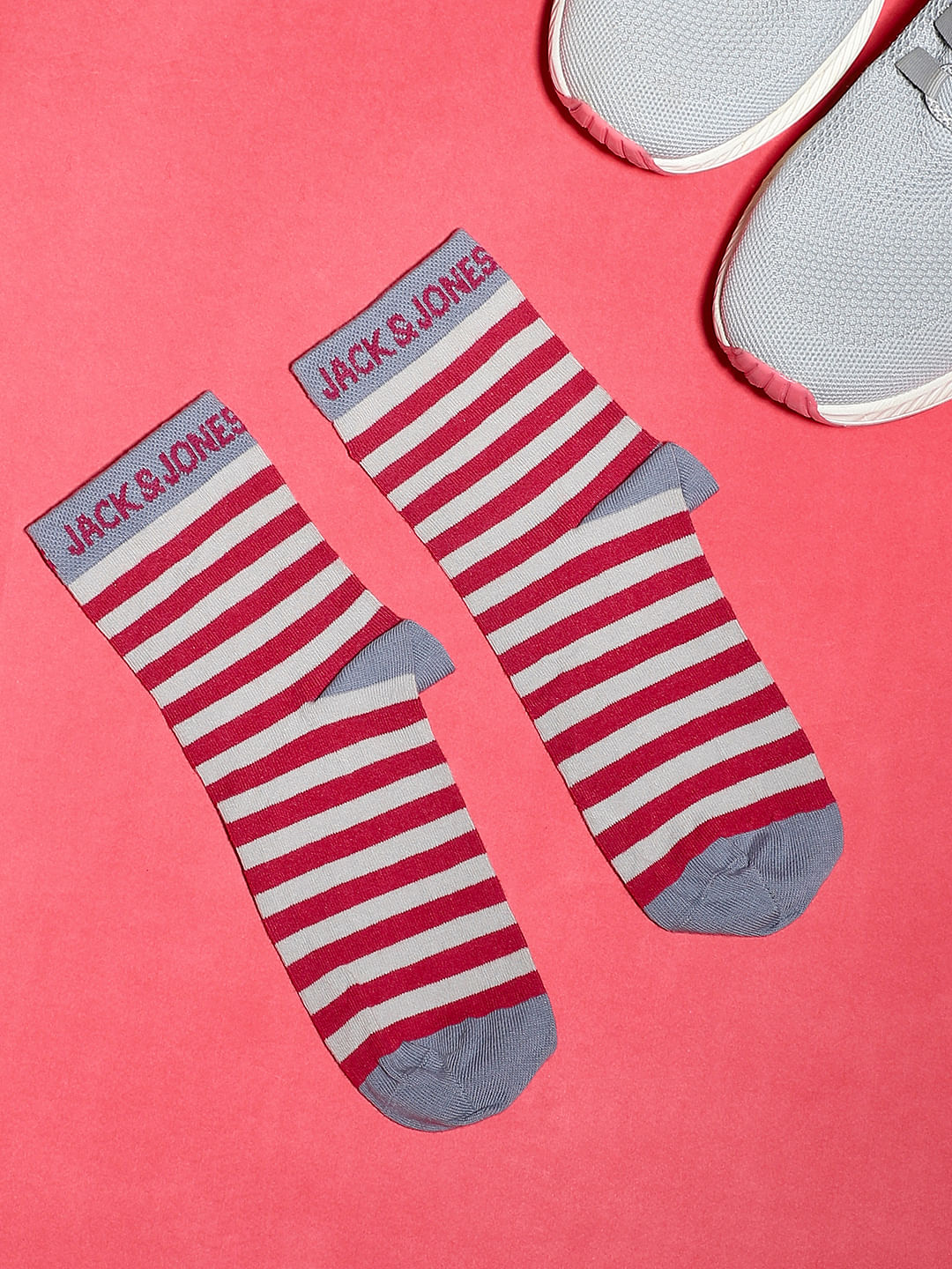 Red Striped Mid Length Socks