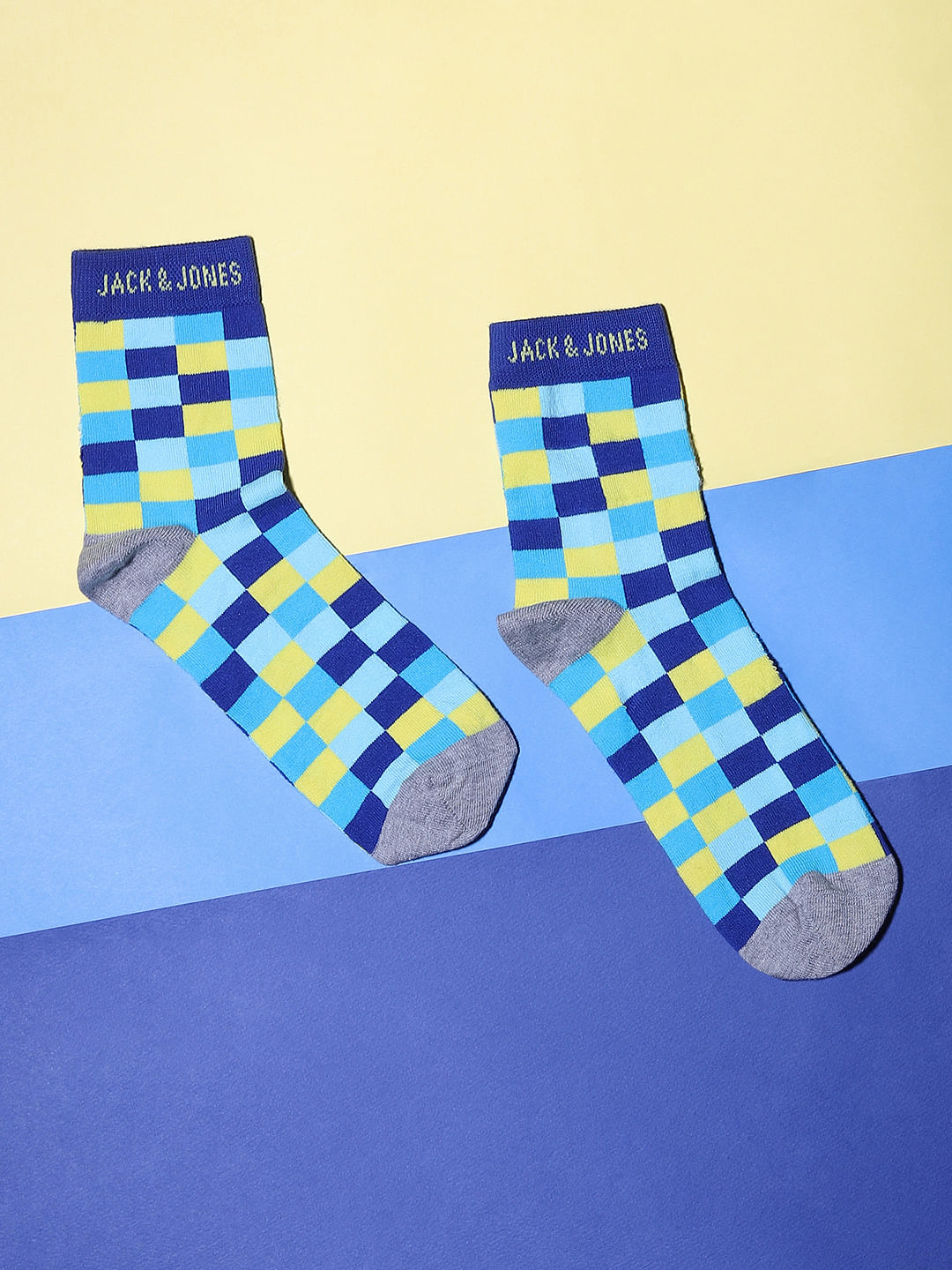 Blue Check Print Mid-Length Socks - ONE