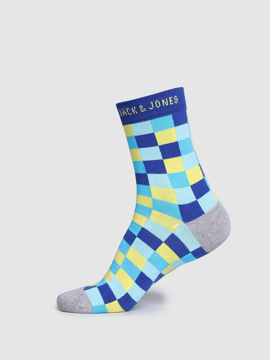 Blue Check Print Mid-Length Socks