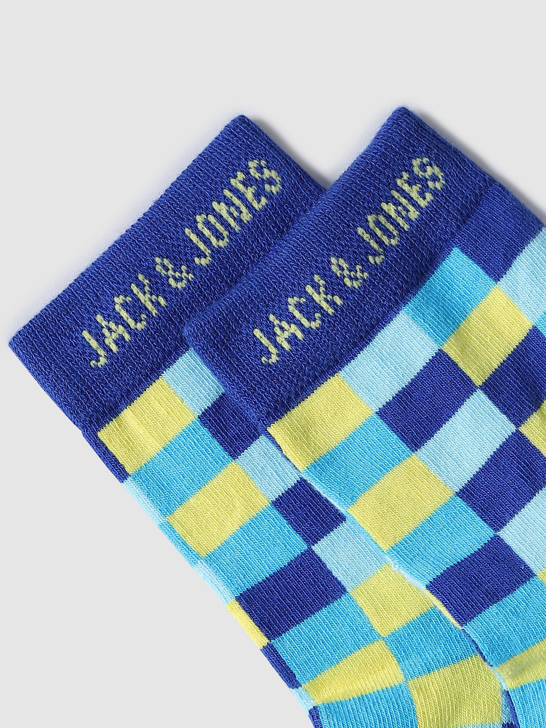 Blue Check Print Mid-Length Socks