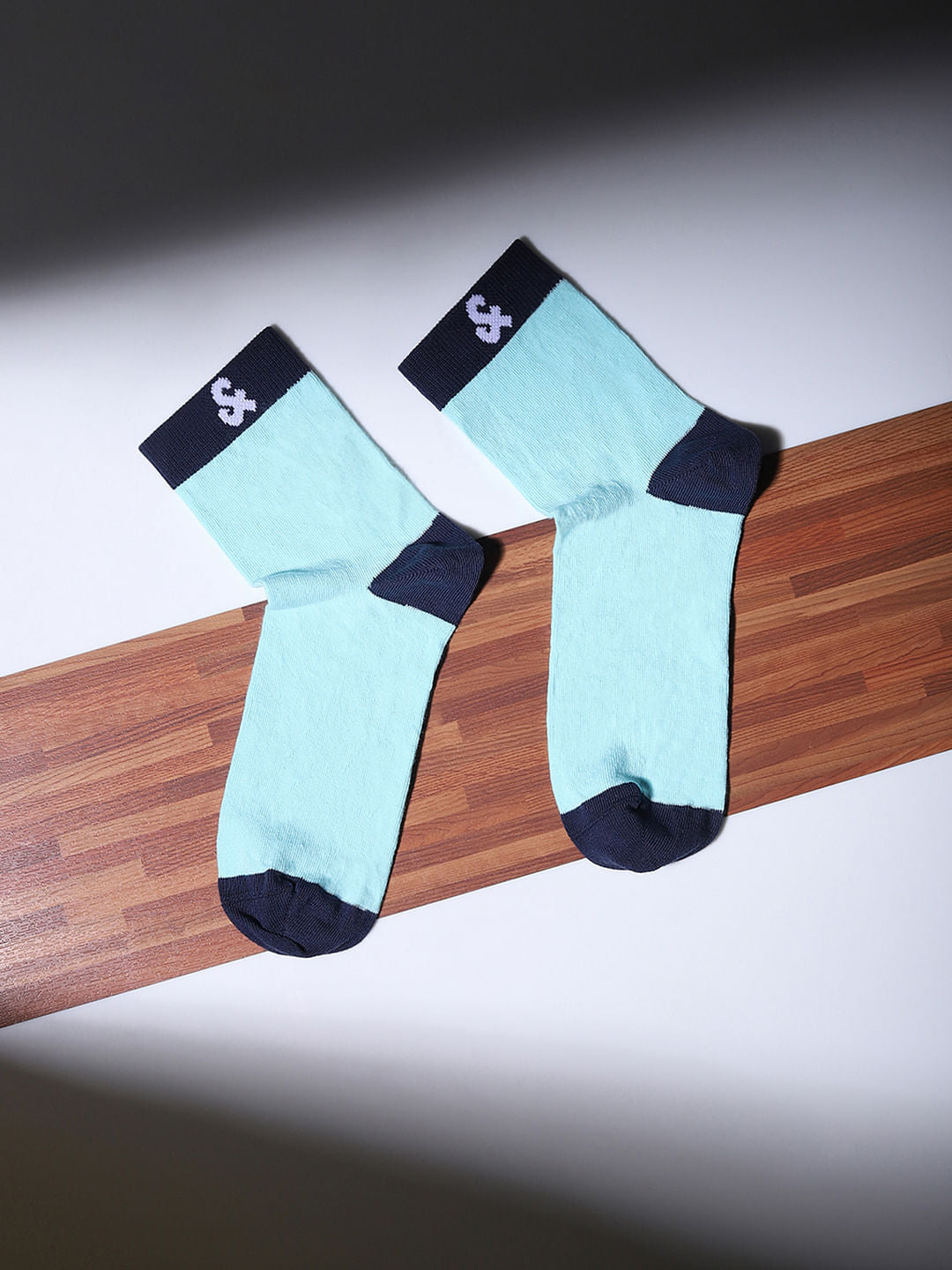 Green Colourblocked Mid-Length Socks