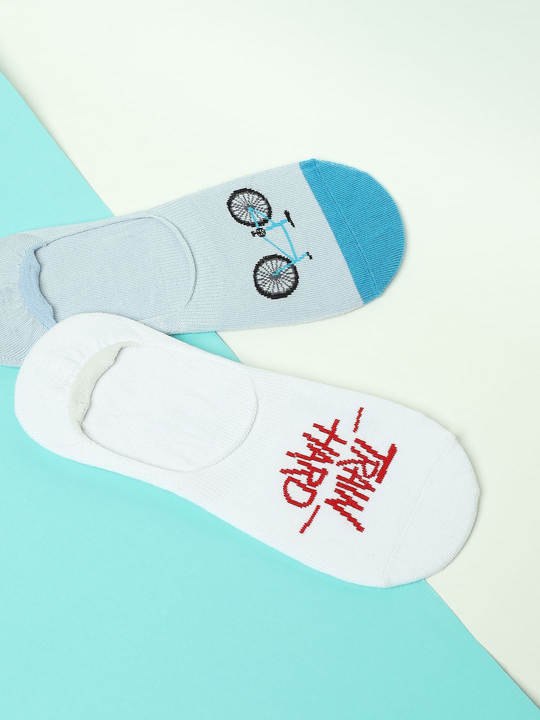 Pack Of 2 No Show Socks - White & Blue - ONE