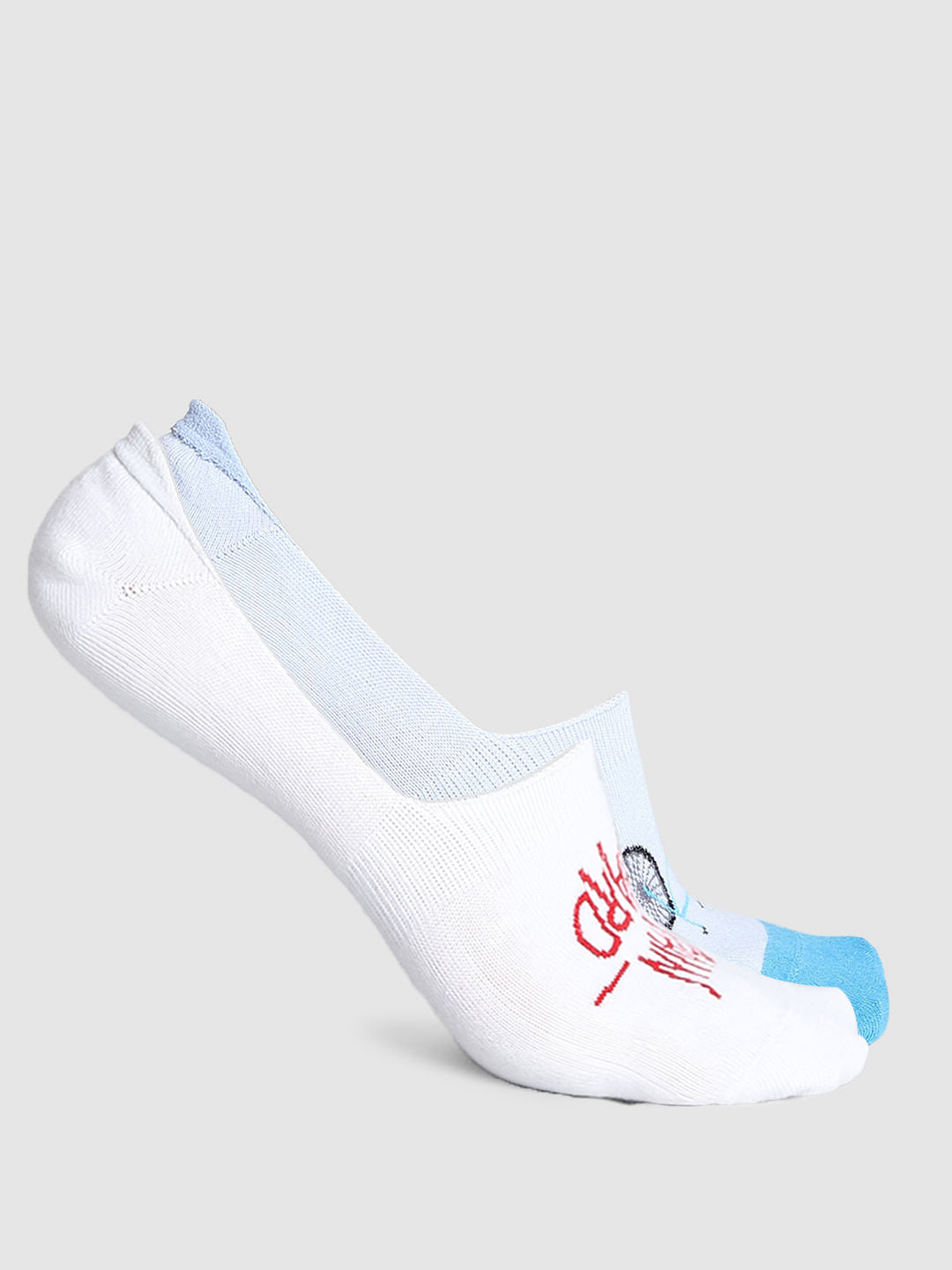 Pack Of 2 No Show Socks - White & Blue