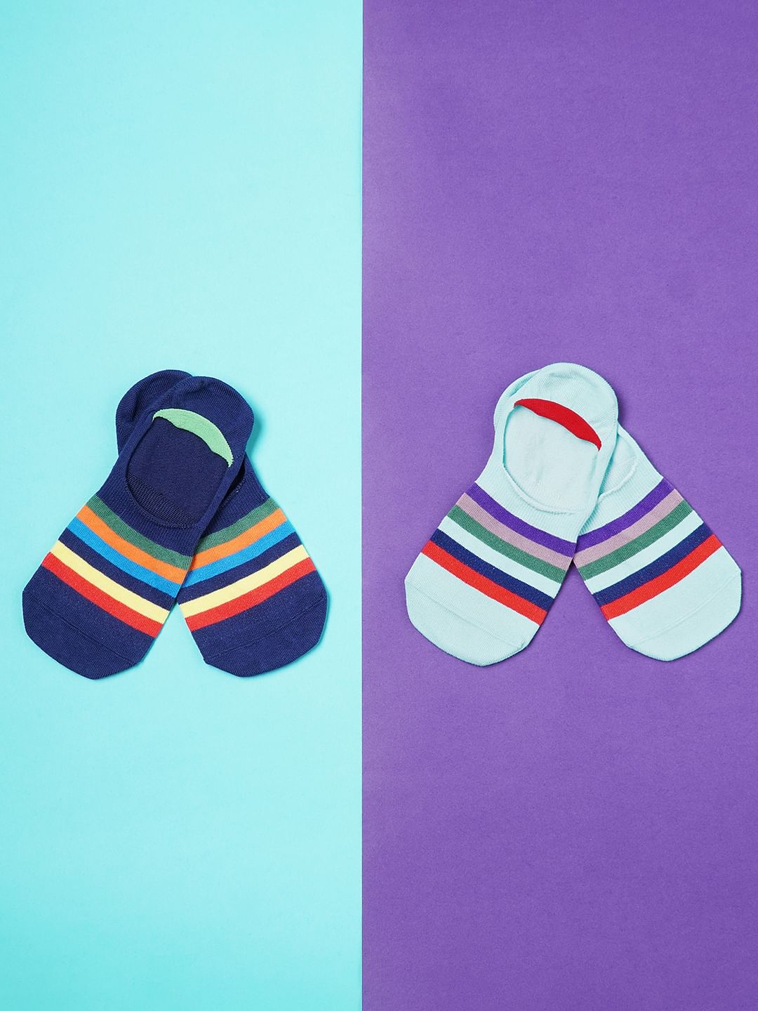 Pack Of 2 Striped No Show Socks - Blue