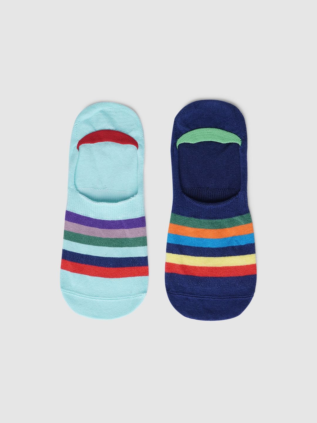 Pack Of 2 Striped No Show Socks - Blue