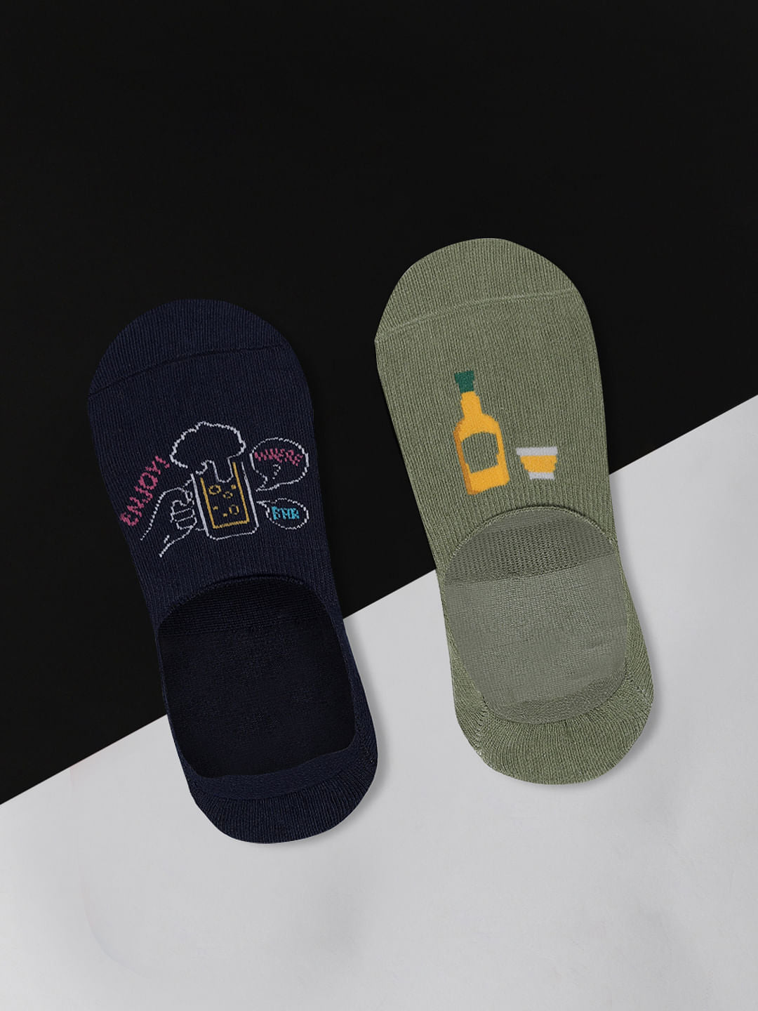 Pack Of 2 No Show Socks - Green & Blue - ONE