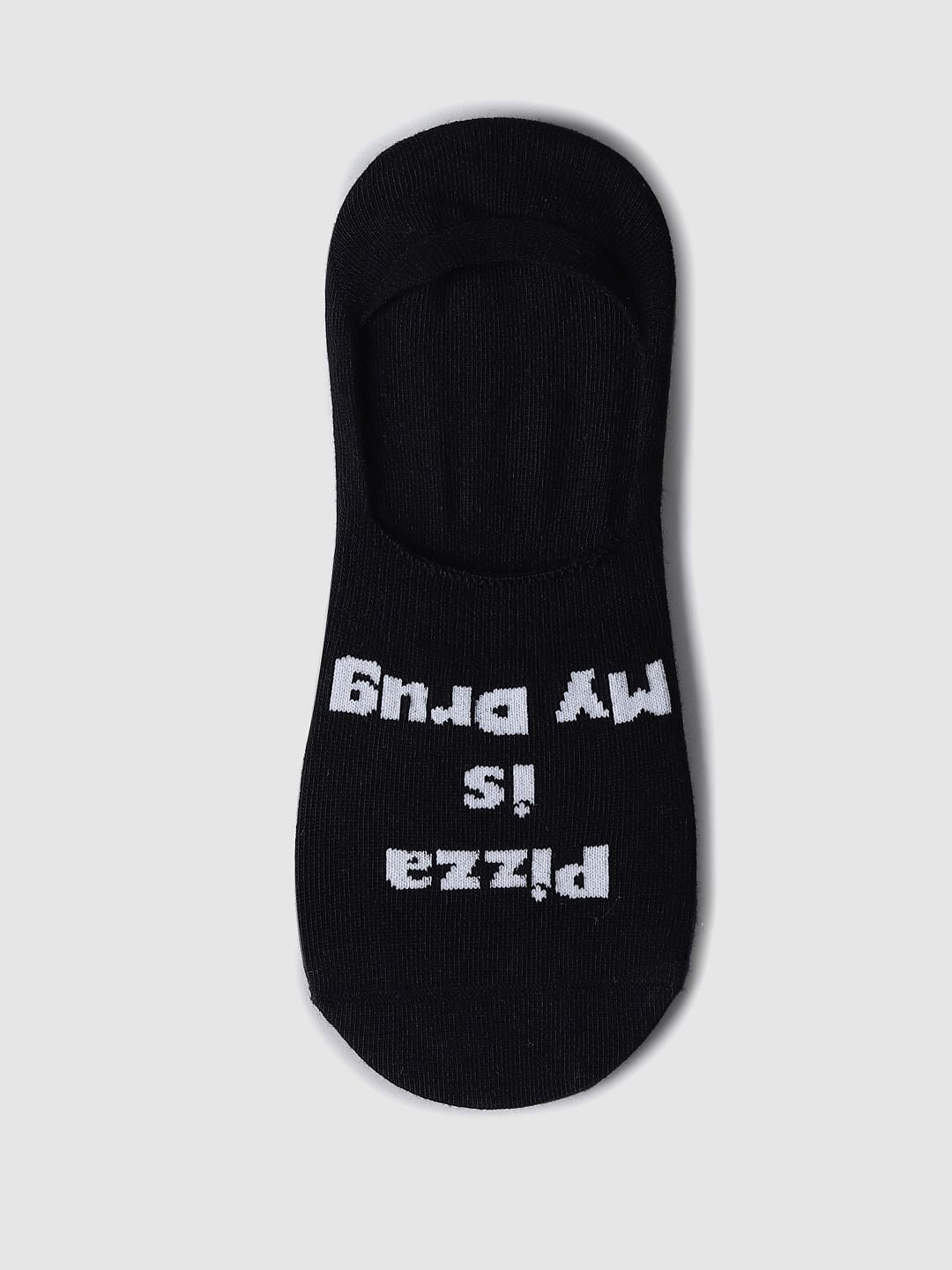 Pack Of 2 Pizza Print No Show Socks - Black & White